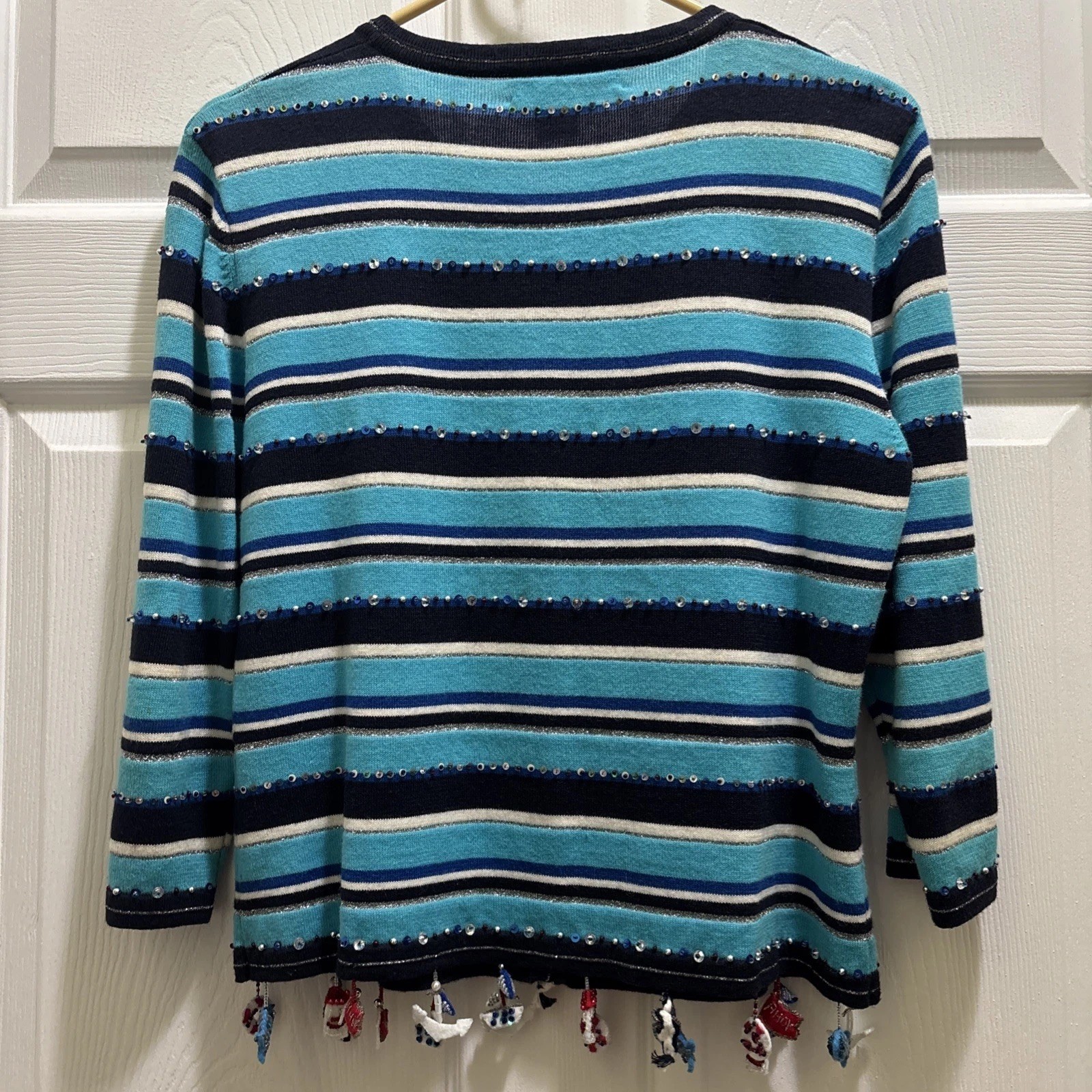 VTG Jack B Quick Cardigan Sweater Womens Petite Medium Turquoise Nautical Themed