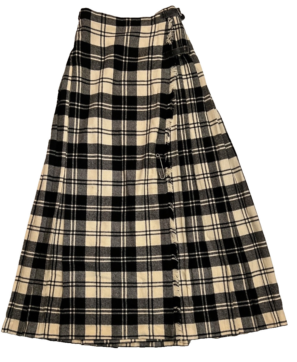 Vtg Laird Portch of Scotland Tartan Plaid Wool Skirt Leather Buckles Size 7/8