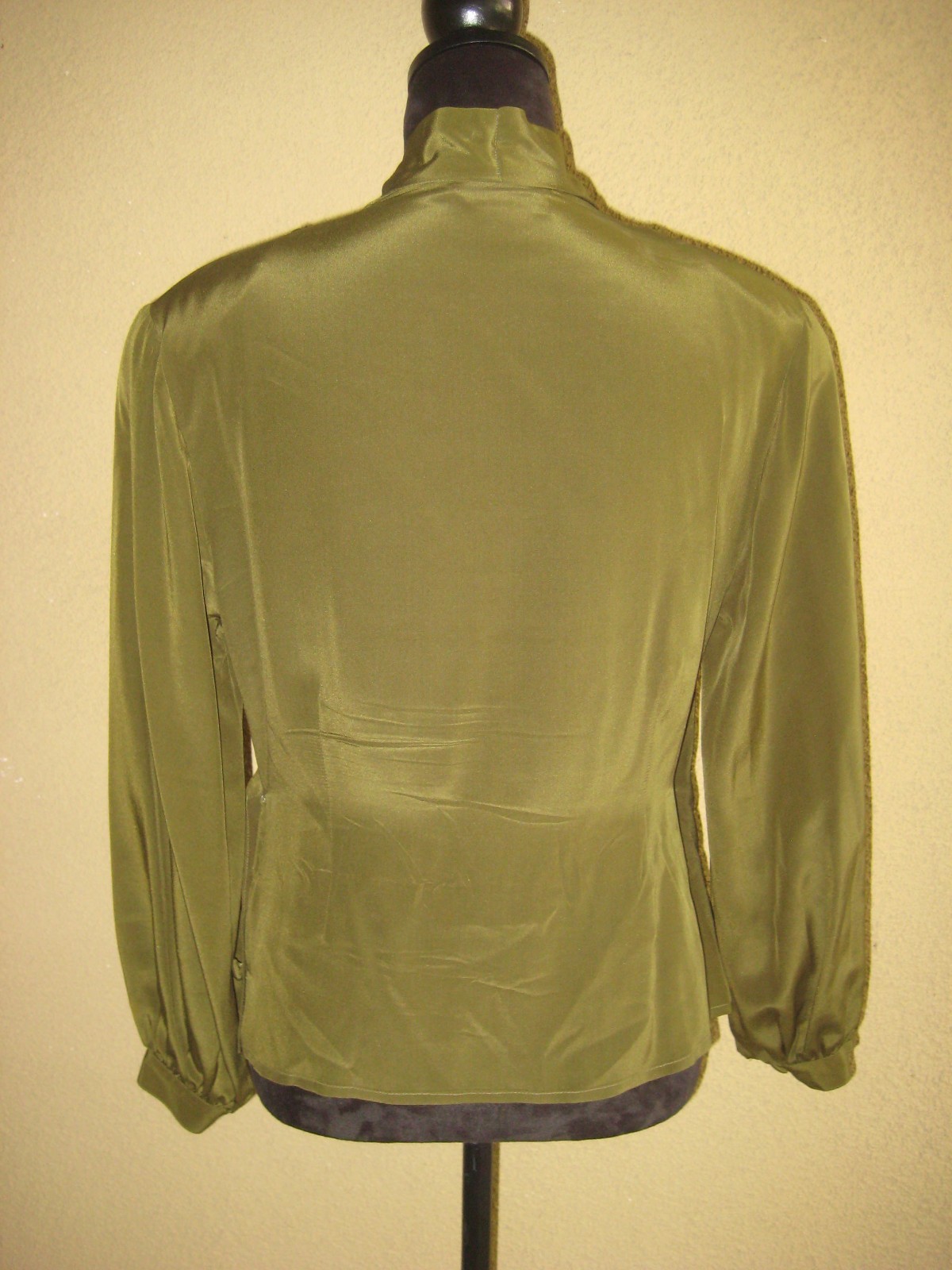 Vintage Mr Jax 100% silk olive green wrap shoulder pads long sleeve blouse 8