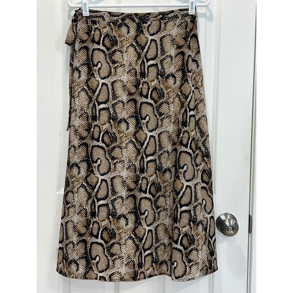 Como Vintage Womens Snakeskin Print Wrap Midi Skirt Brown Tan Small D-SW137