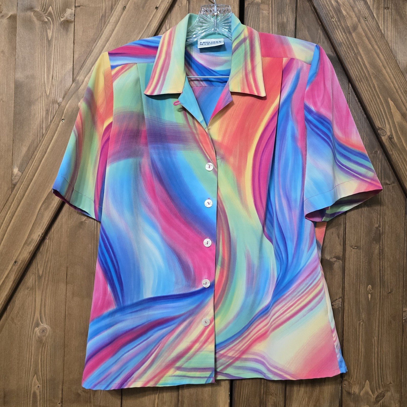 Philippe Marques Vintage Shirt Size 8 Rainbow Swirl Blouse USA Made