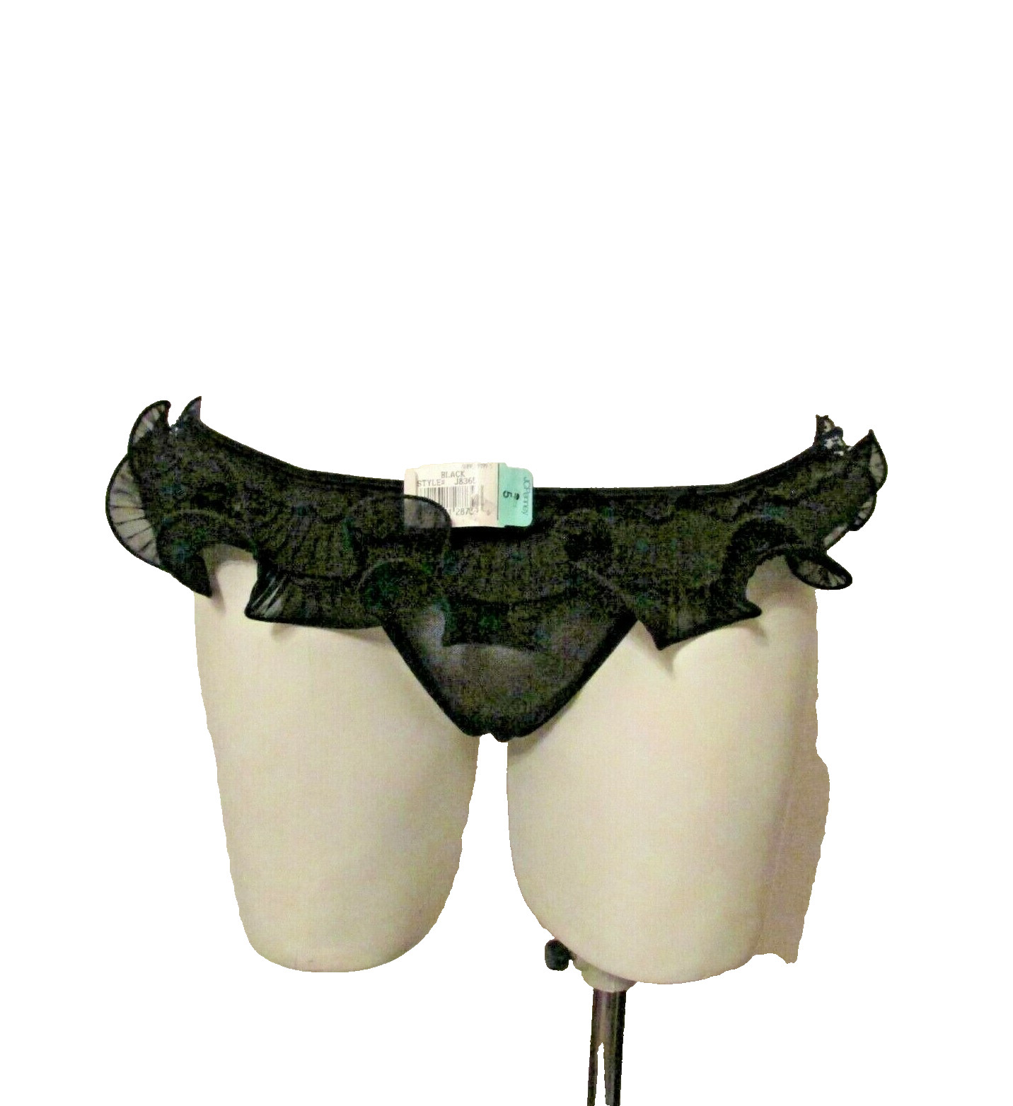 JC Penney Delicates J8365 Black Nylon Ruffled V-G-String Bikini Thong Panties 5