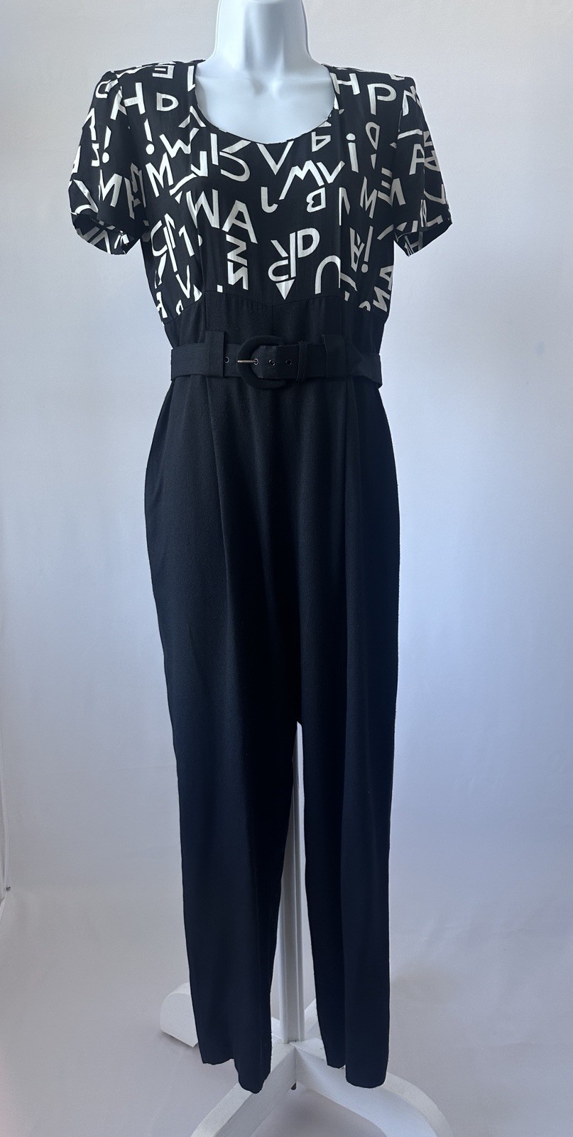80s VTG Sz: 4 Graphic Jumpsuit by Menu Black One Piece Dressy Jumpsuit (b53)