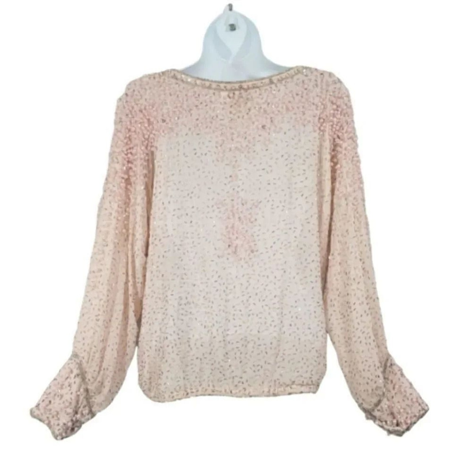 Vintage 70s 80s Neiman Marcus Judith Ann Creations 100% Silk Beaded Blouse Small