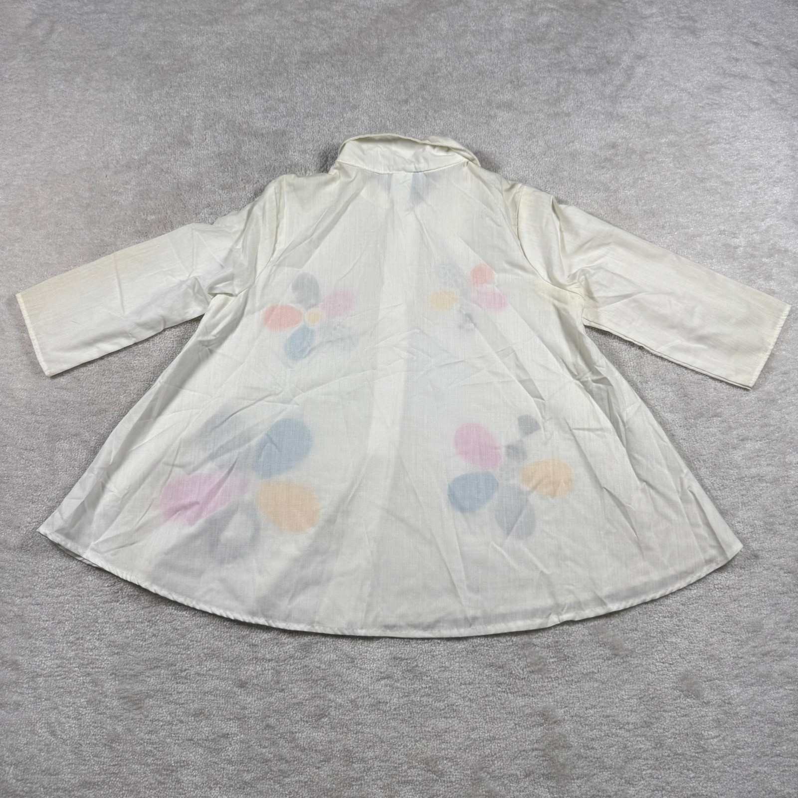 Whiskers Shirt Womens 10 White Floral Applique Swing Top Vintage 90s 3/4 Sleeve