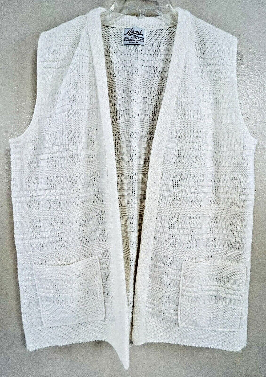 VTG Milrank Sweater Vest Cardigan Open Front Cream Off White Granny Core M L EUC