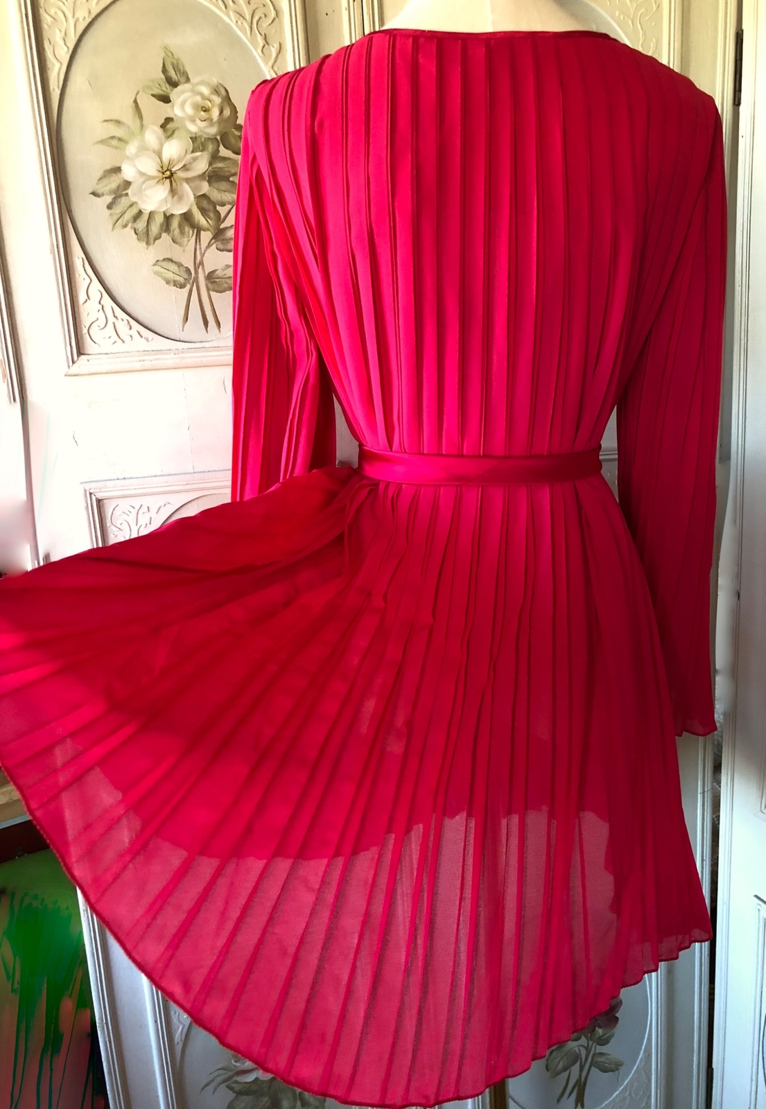 VTG 70s GEORGETTE TRABOLSI USA FUCHSIA PINK LOUNGE SET ACCORDION TOP PANTS EUC
