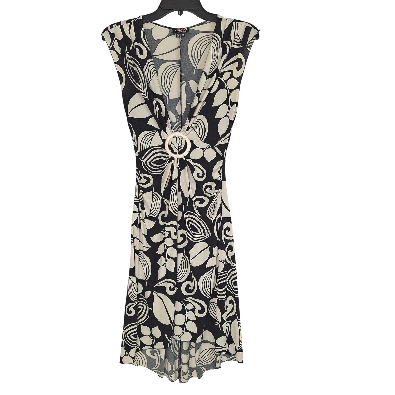 Vintage Y2K Whimsigoth XOXO Collection Black Cream Leaf Deep V-Neck Dress M