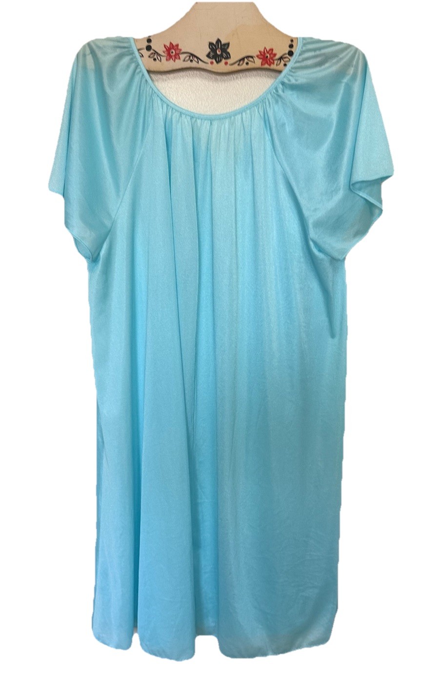 Vtg Nightgown Short Flutter Sleeve Sweep JCP Silky Nylon Pool Blue XL 1X 42 44 +
