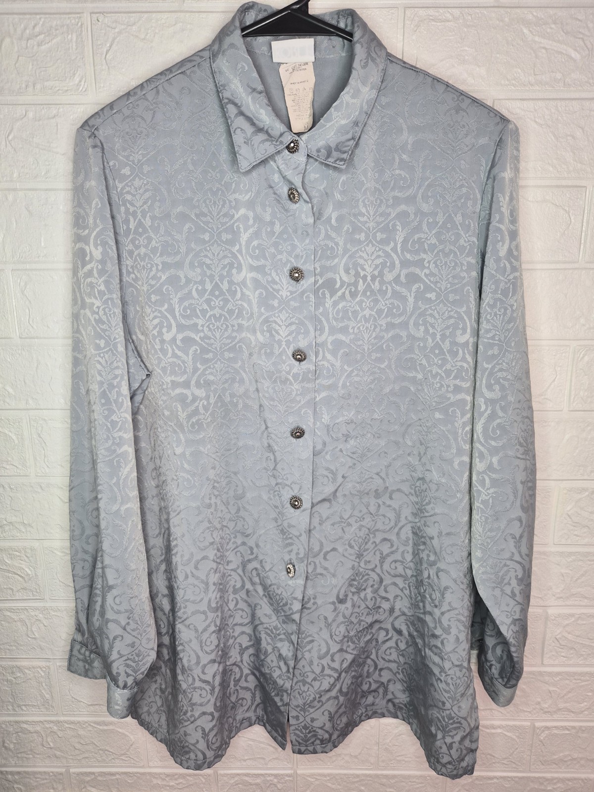 VTG Koret unique button Blouse Golden girls Tiffany Blue Floral Classic Siz M