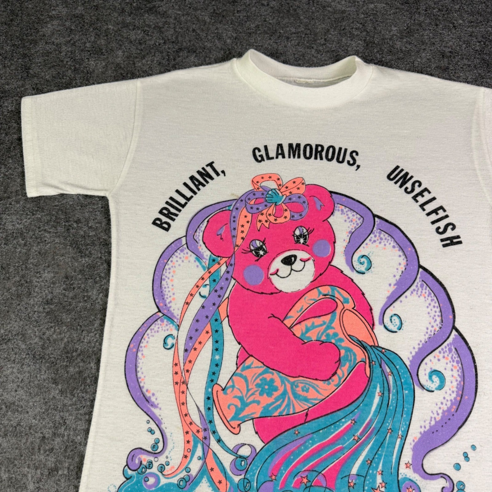 Vintage 1990 Snarelle Aquarius Zodiac Bear T-Shirt White Single Stitch Medium