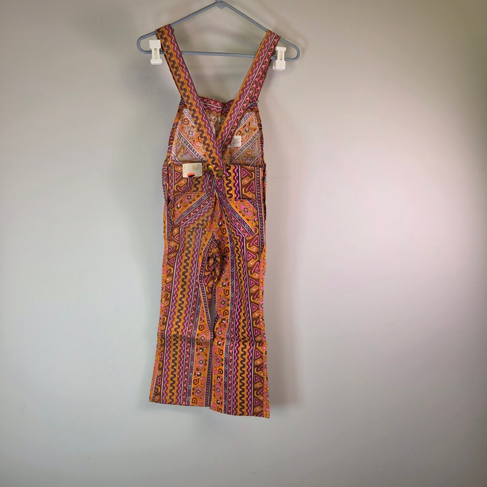 Vintage Flys Shelbyville TN Geometric Print Cotton Overalls Orange Purple Size 8