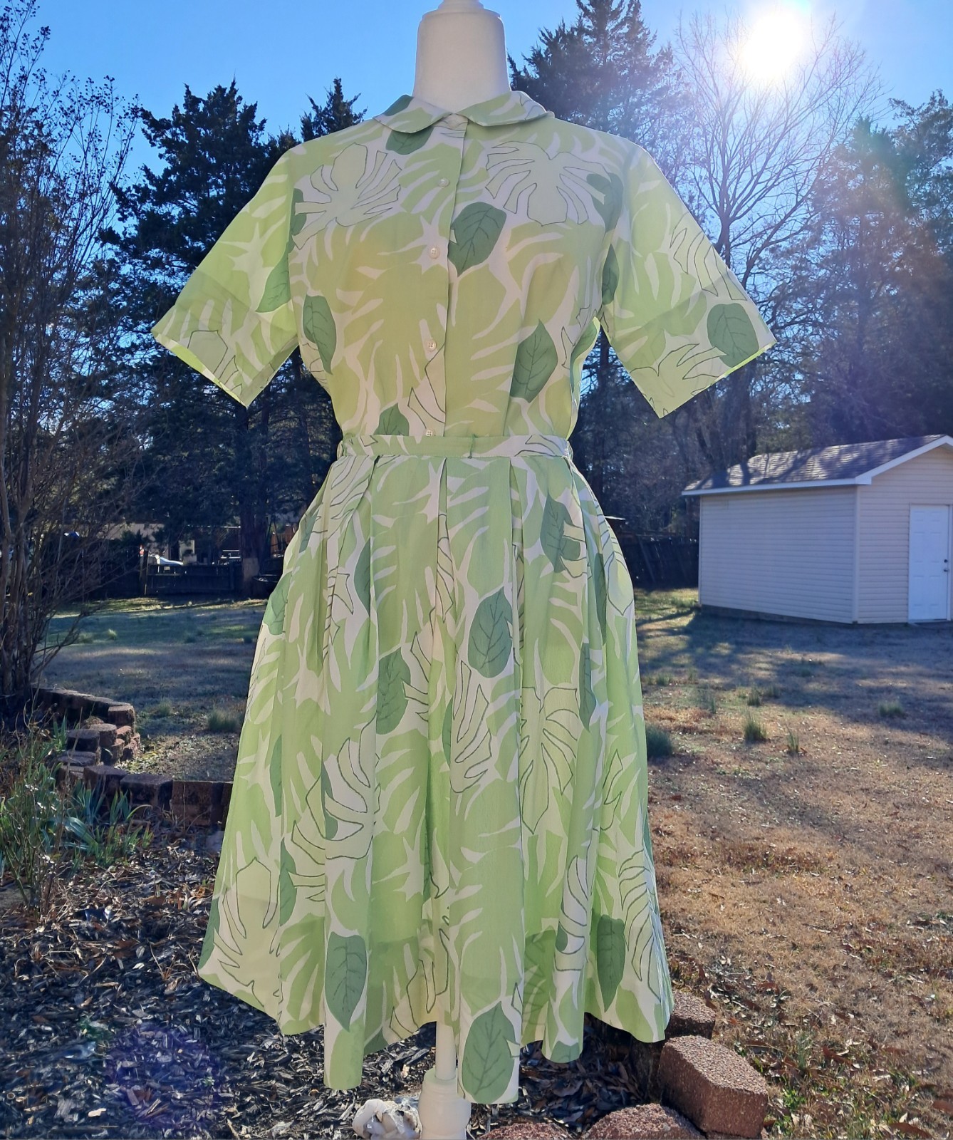 Vtg 60s MAJESTIC 2pc Skirt Set Green Leaf Pattern Size 14 READ