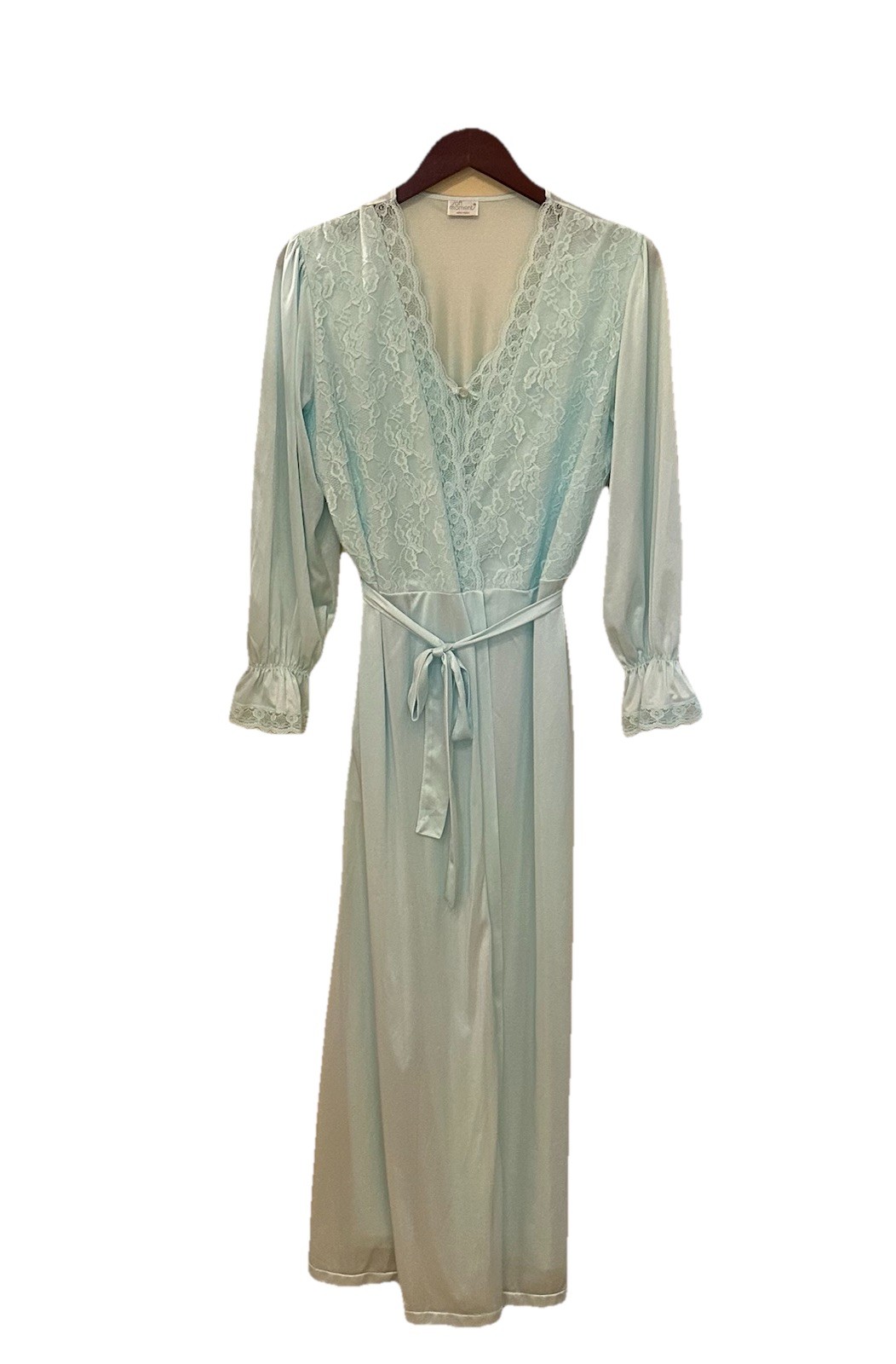 VTG Soft Moments Peignoir Set Blue Lace Robe & Nightgown Large USA Honeymoon