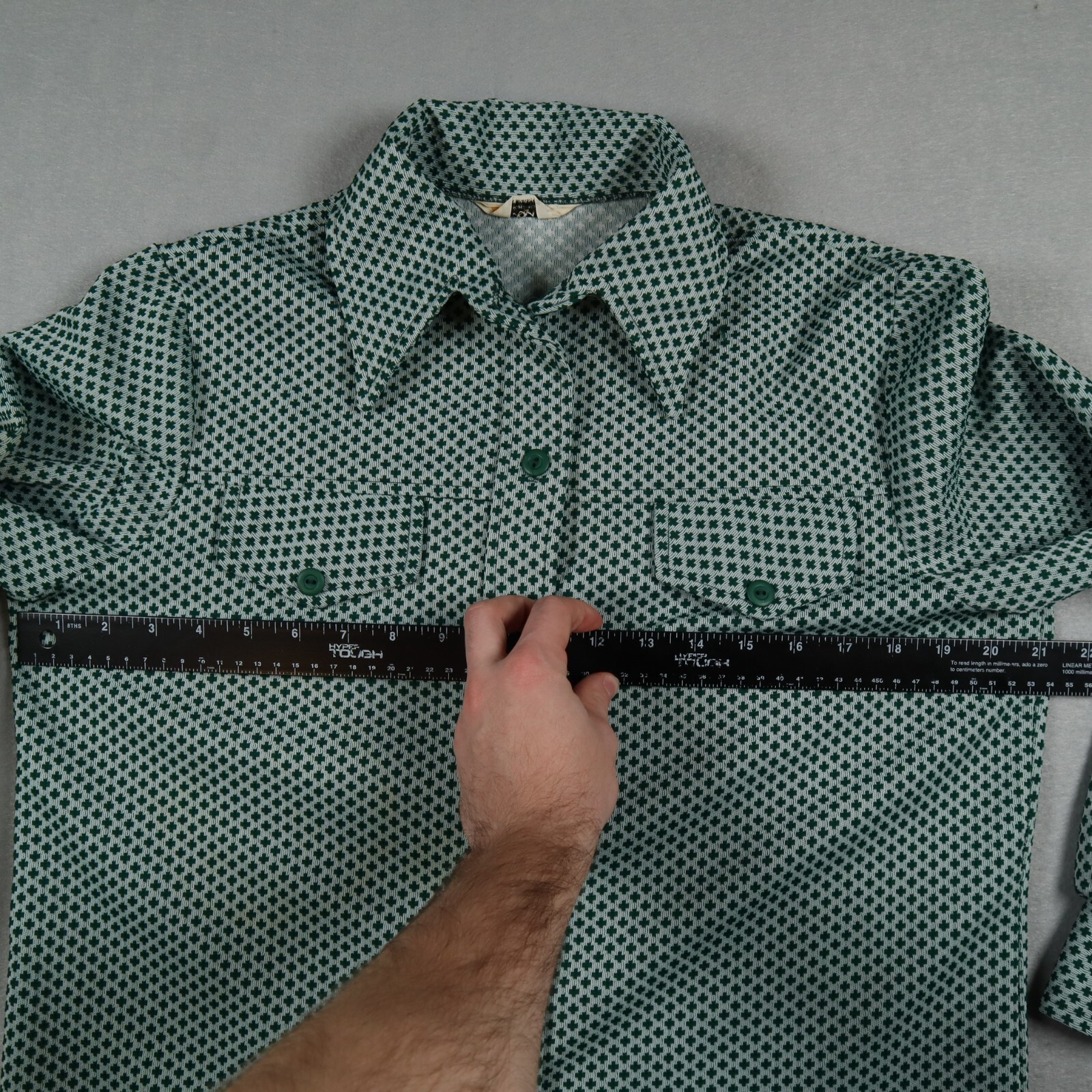 Vtg 70s MLM Mayer Lang Marquis Retro Green Geometric Button Shirt Womens Medium*