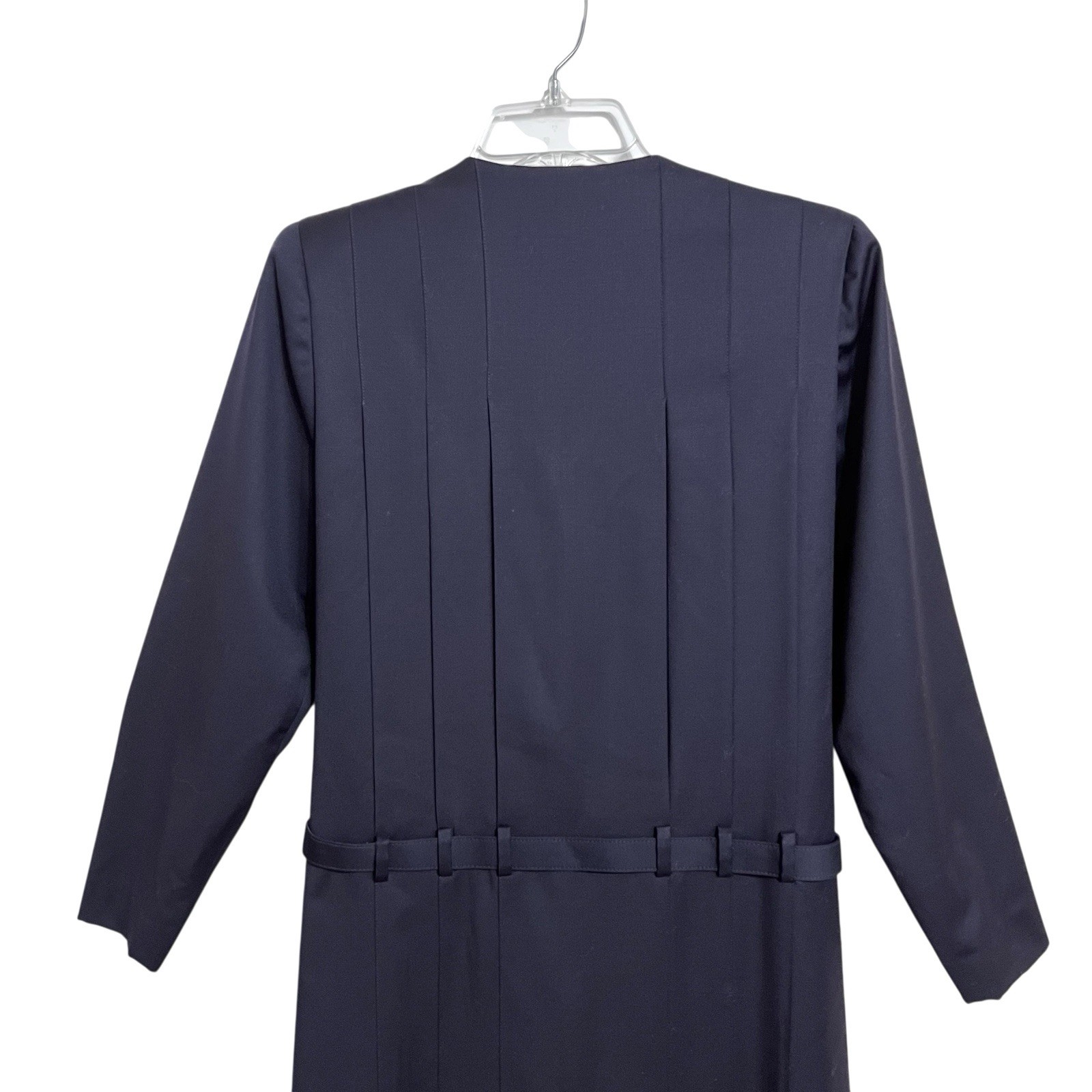 Albert Nipon Vtg Old Money Minimalist Shirt Dress 6 Navy Luxury Wool Academia