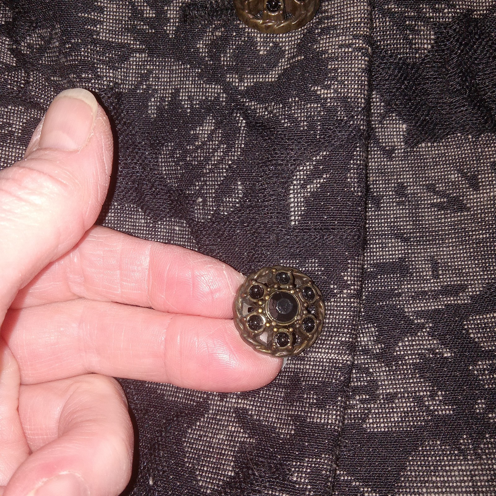 VTG Dress Barn Blazer Black Silver Floral Brocade Jacquard Sz 6 Filigree Buttons