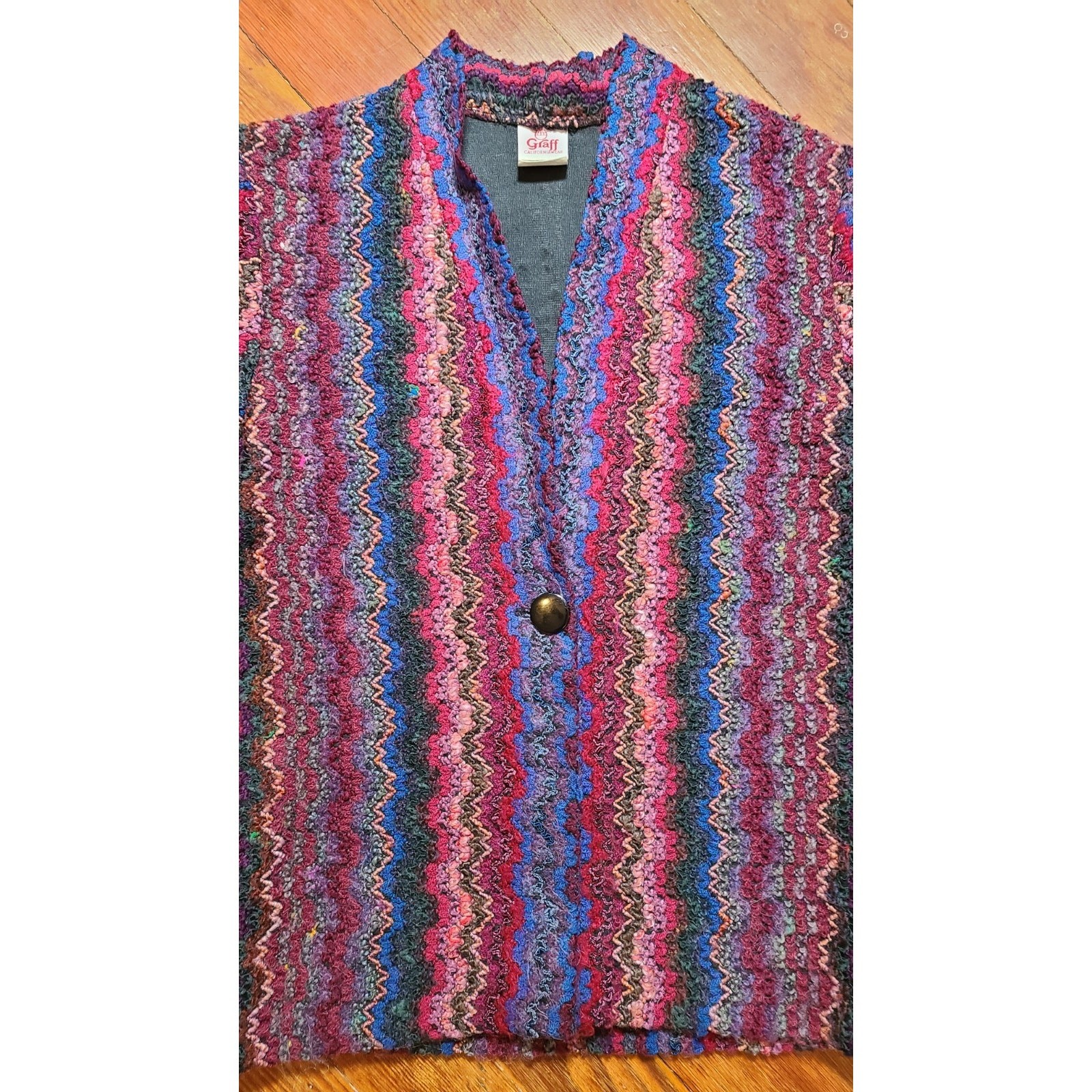 VTG Graff Californiawear Mohair Blend Colorful Boho Hippy Knit Cardigan SZ 6 USA
