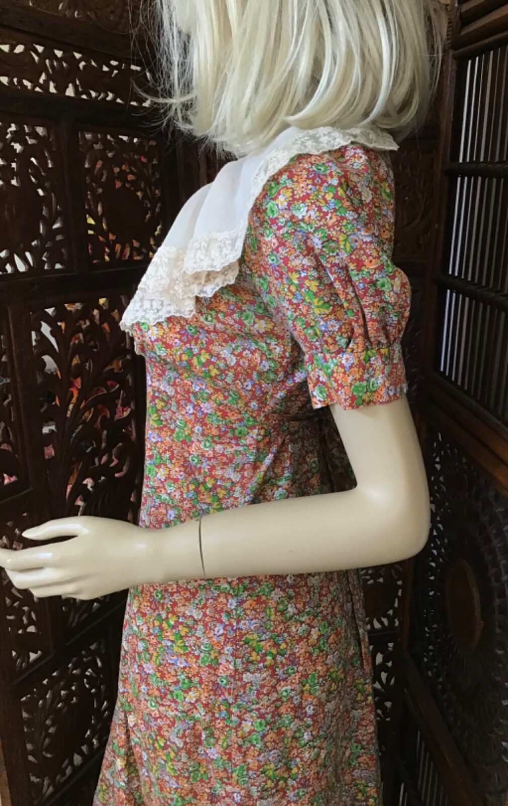Vintage 1970s Irene Kasmer Calico Tiny Floral Print Maxi Dress Size XS