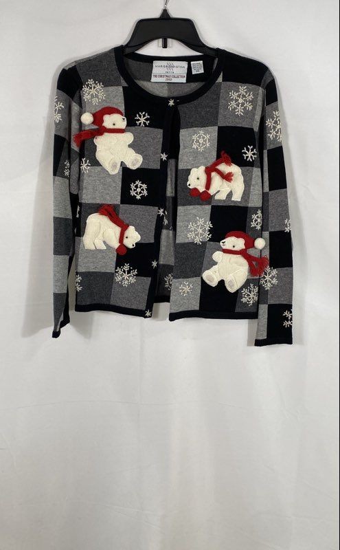 Vintage Marisa Christina Women’s Polar Bear 2002 Cardigan Sweater Black Gray PS