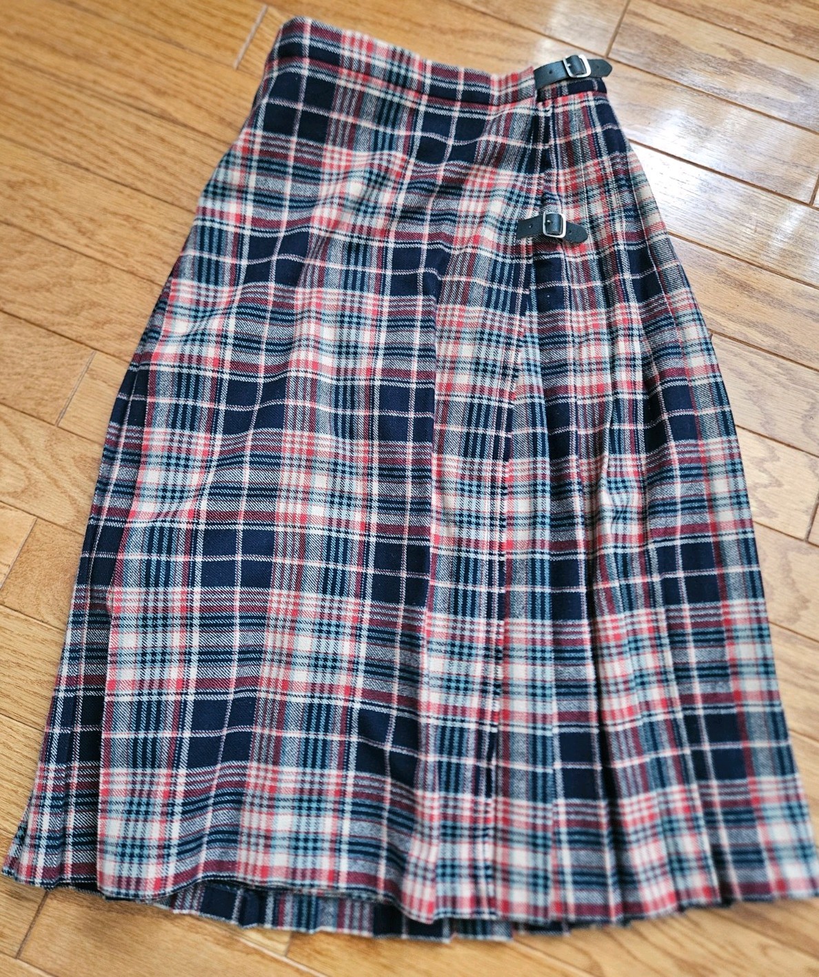 VTG Glenisla Classic Skirt Long Kilt Tartan Pleated Wool Red Navy Gry Women 12
