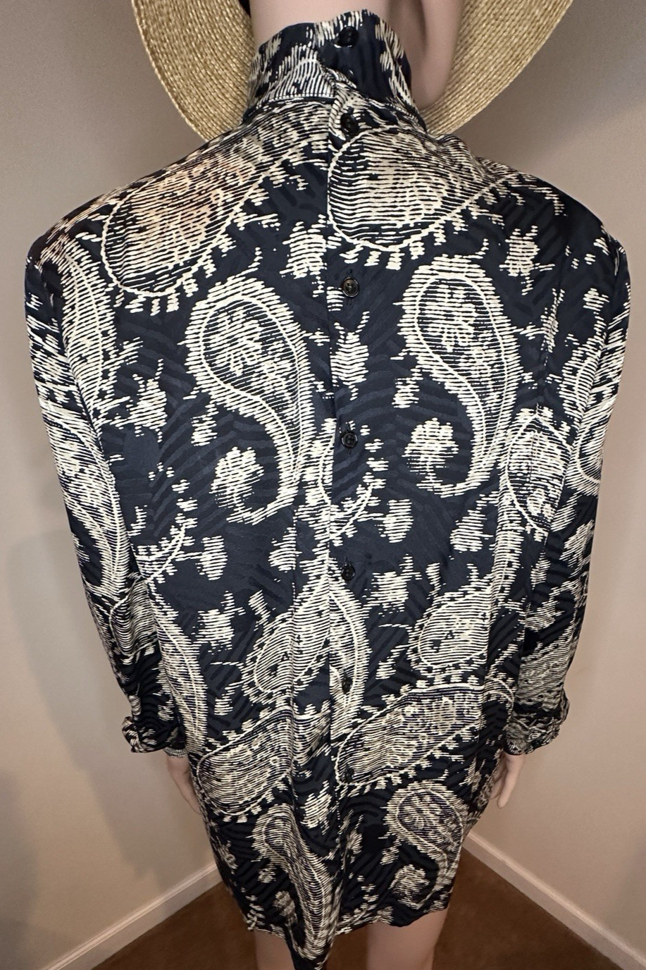 Vintage Giorgio Armani 100% Silk High Neck Paisley Blouse Italy Size 38