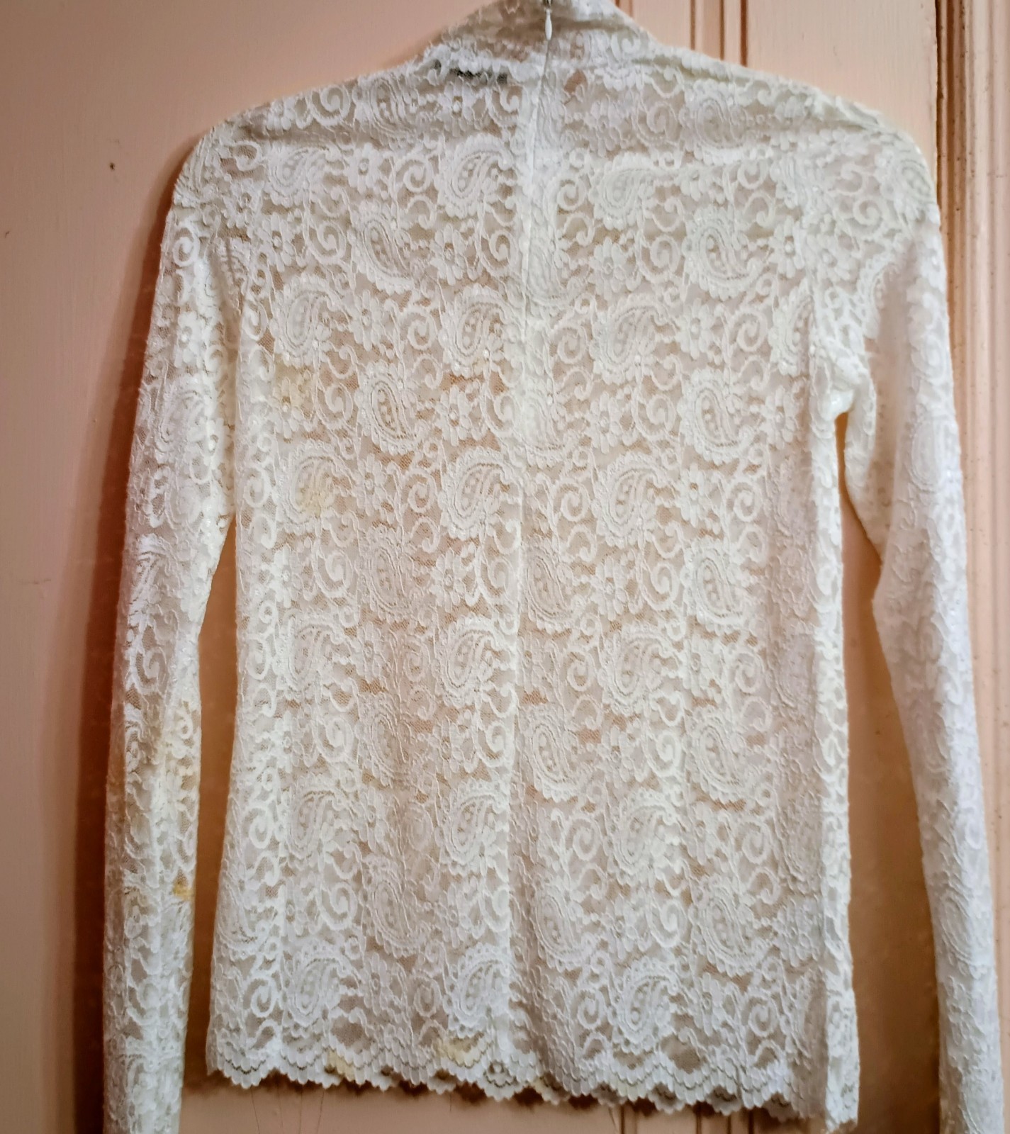 FASHION N Y ll VICTORIAN-EDWARDIAN White Lace Blouse Top SIZE M With Brooch