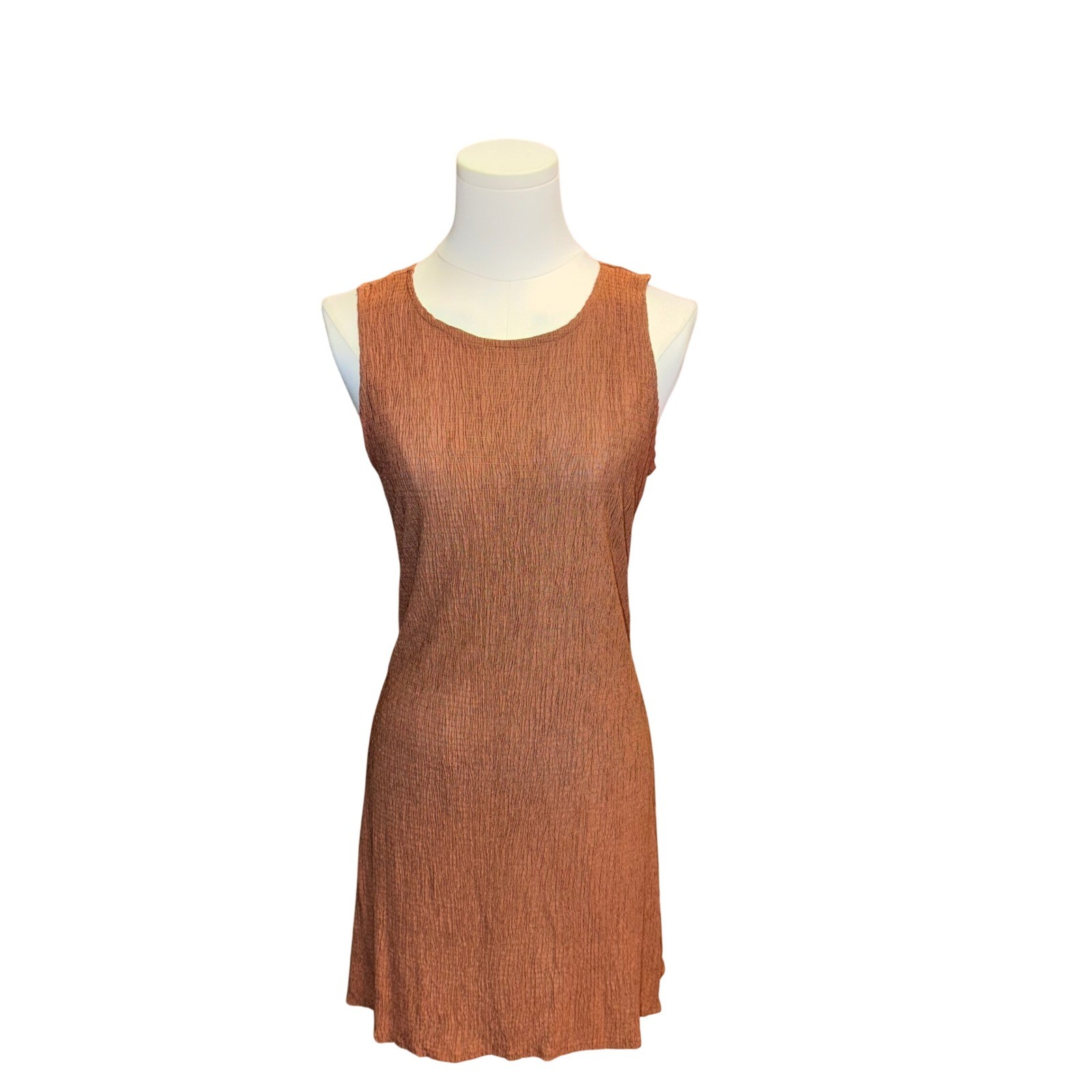 Vintage Gap Rust Brown Crinkle Textured Sleeveless Mini Dress 90s USA Made Small