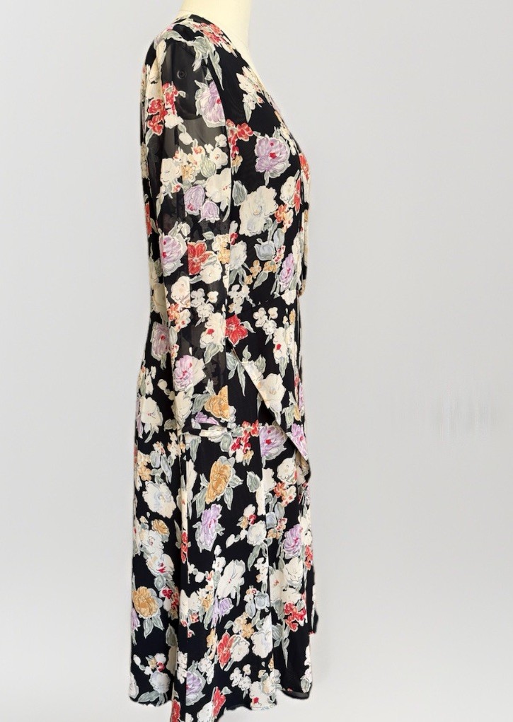 Giorgio ARMANI Le Collezioni Black Floral Faux Wrap Midi Dress Dark Romance Y2K