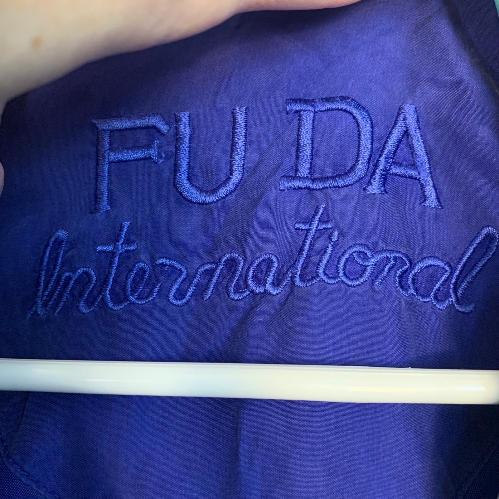 Fuda International Silk Jacket Womens Large Blue Green Pattern Full Zip Y2K