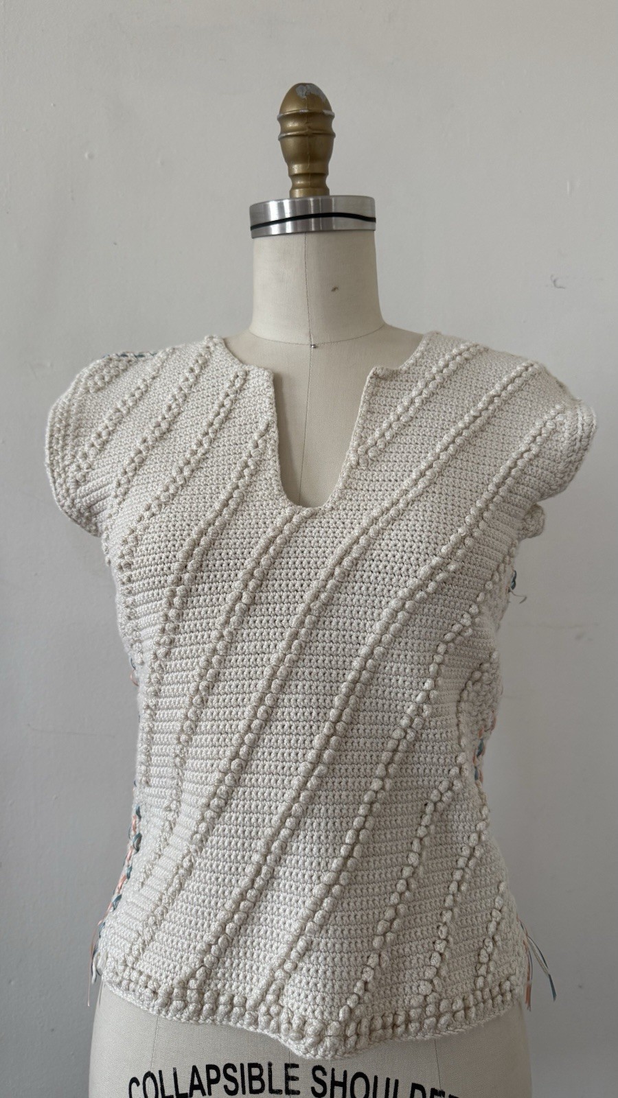 Antique/Vintage Art Deco Popcorn Rayon Hand Crocheted Knit Ribbon Trim Top XS