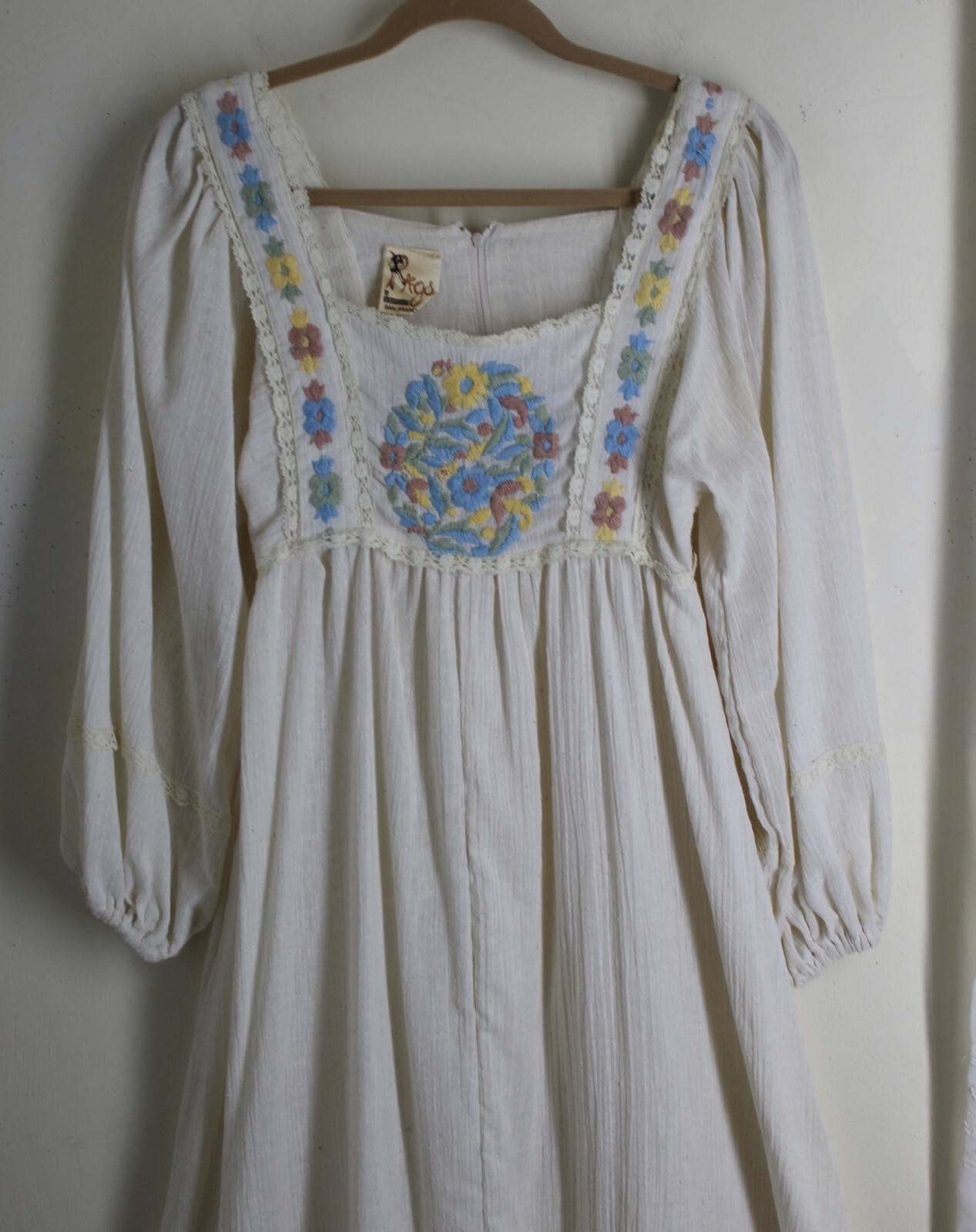 1970s Rags Kessandra San Francisco Boho Hippie Gauze Maxi Dress XS 0 2 4