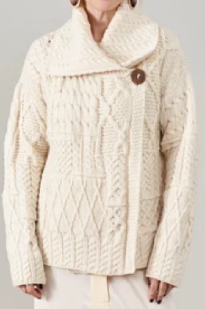 Vtg Carraig Donn Irish Wool Ivory Cardigan Mid-Length Wrap Fisherman’s Sweater-M