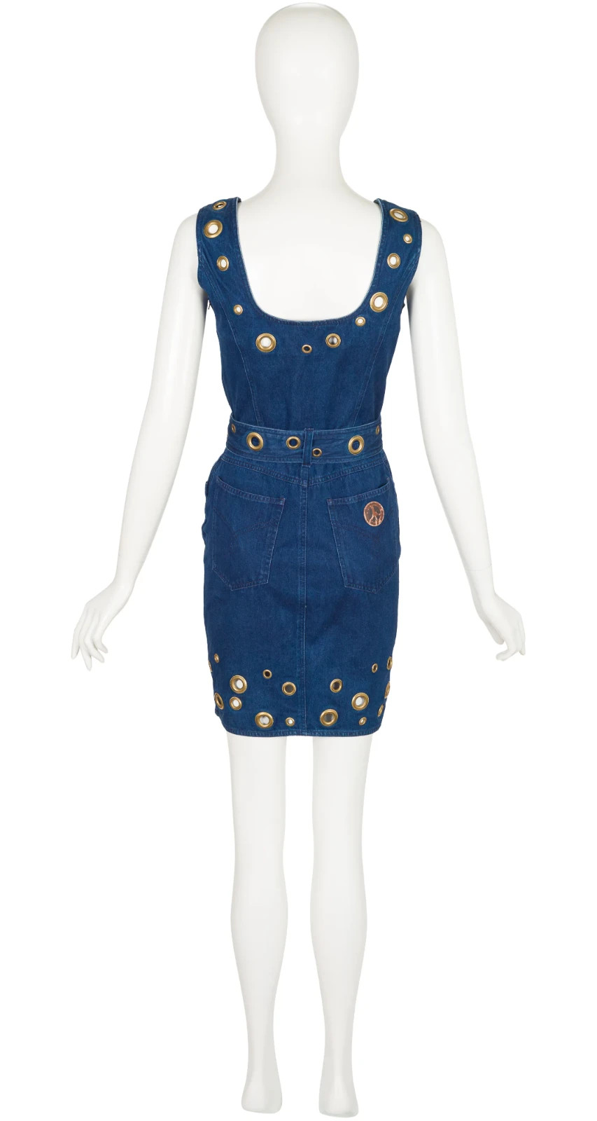 Moschino 1990s Blue Denim Grommet Lace-Up Vintage Sleeveless Dress