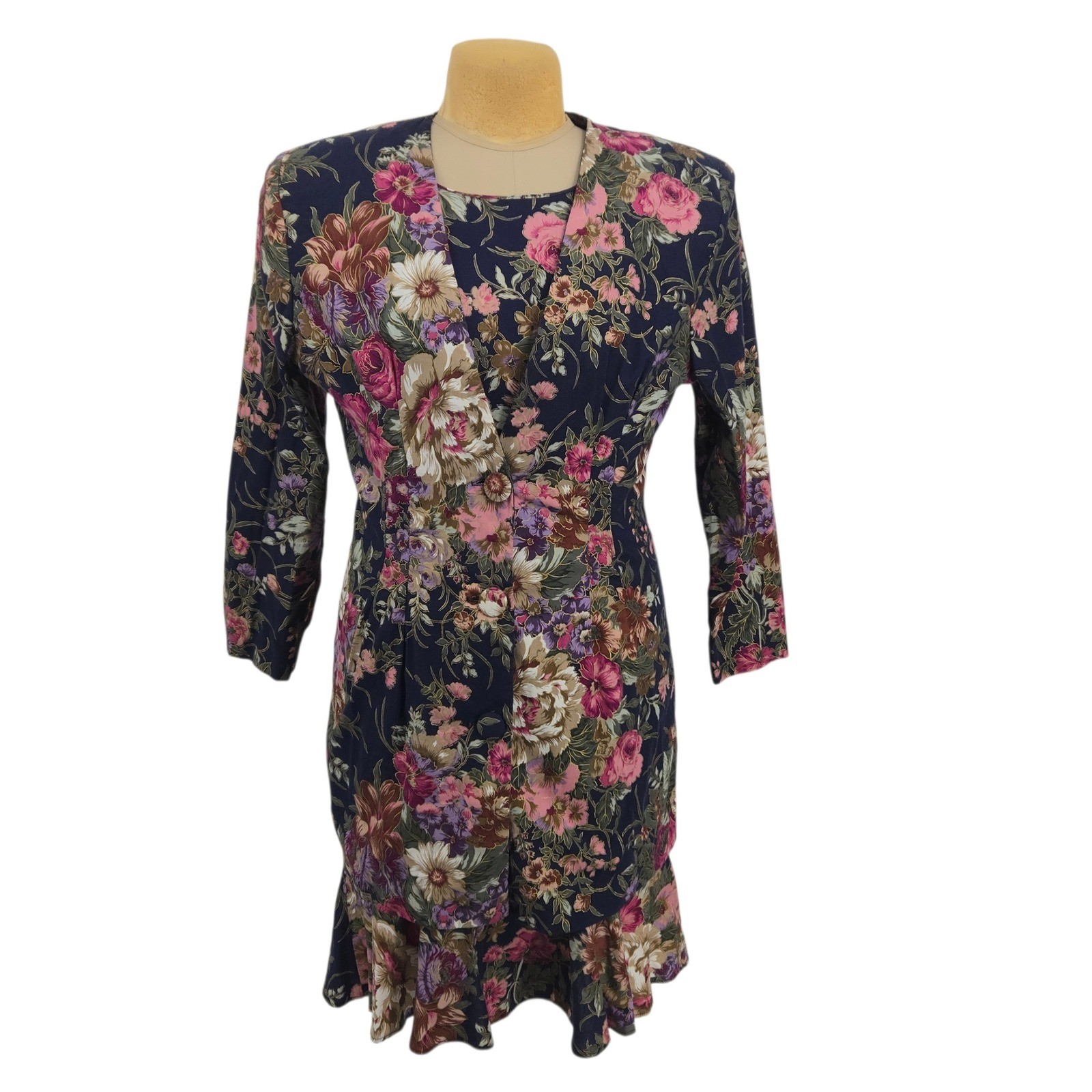 Just In Thyme Ltd Dress and Jacket Set Women Size 14 Floral 2 Piece Vintage 90s