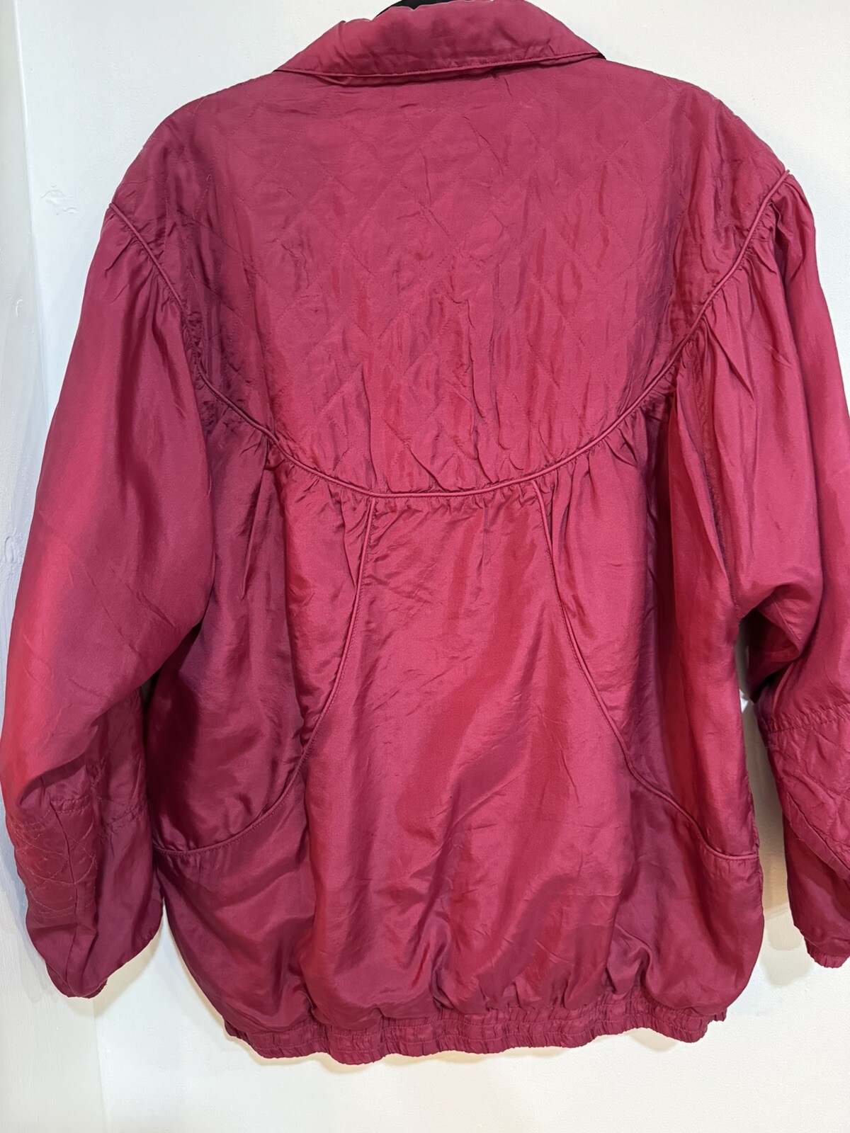 VINTAGE FUCHSIA 100% SILK WINDBREAKER JACKET LAURA KATHERINE SIZE S Oversized
