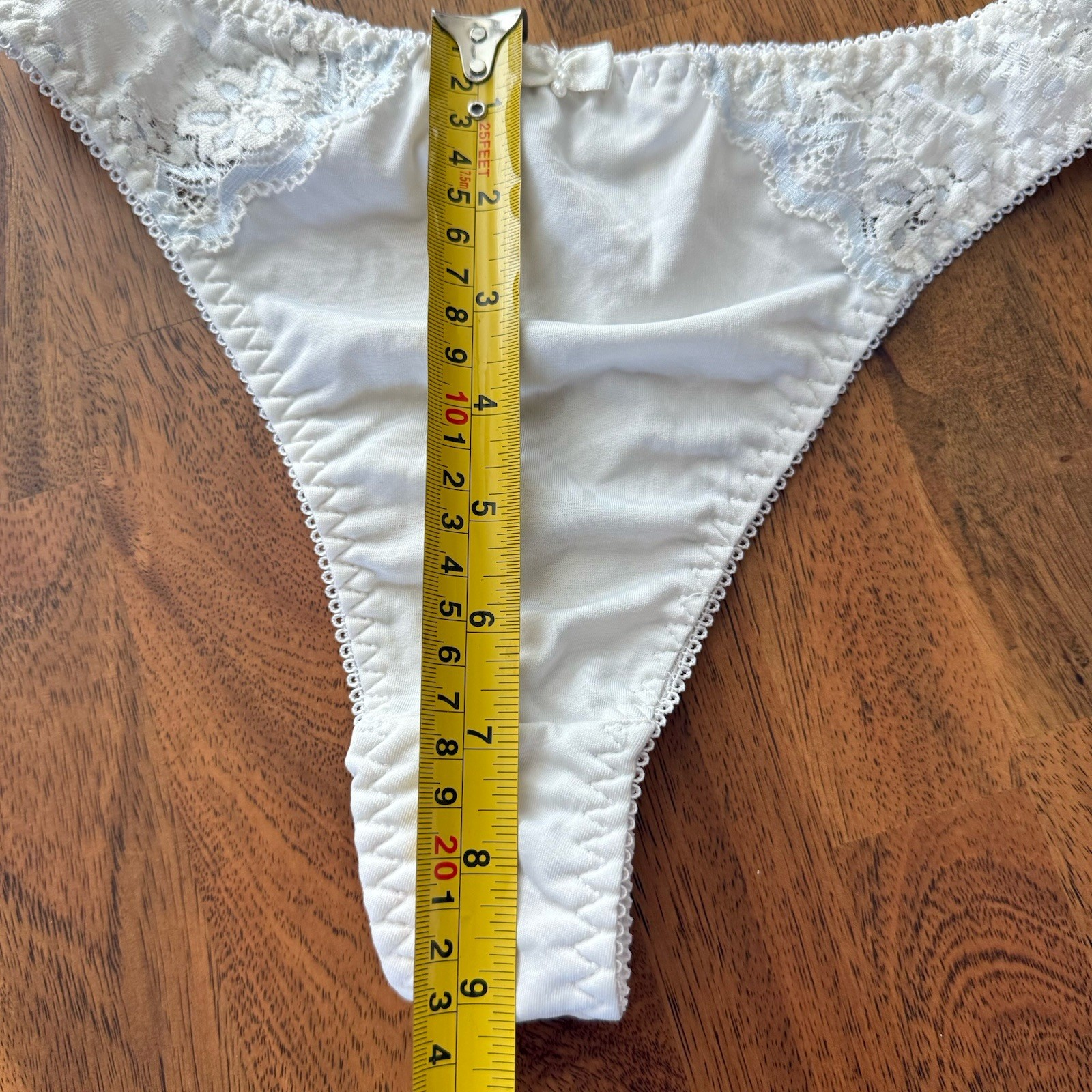 Vintage 90s Jolie Intimates Thong Panties 7 High Cut Nylon Lace Second Skin Y2K