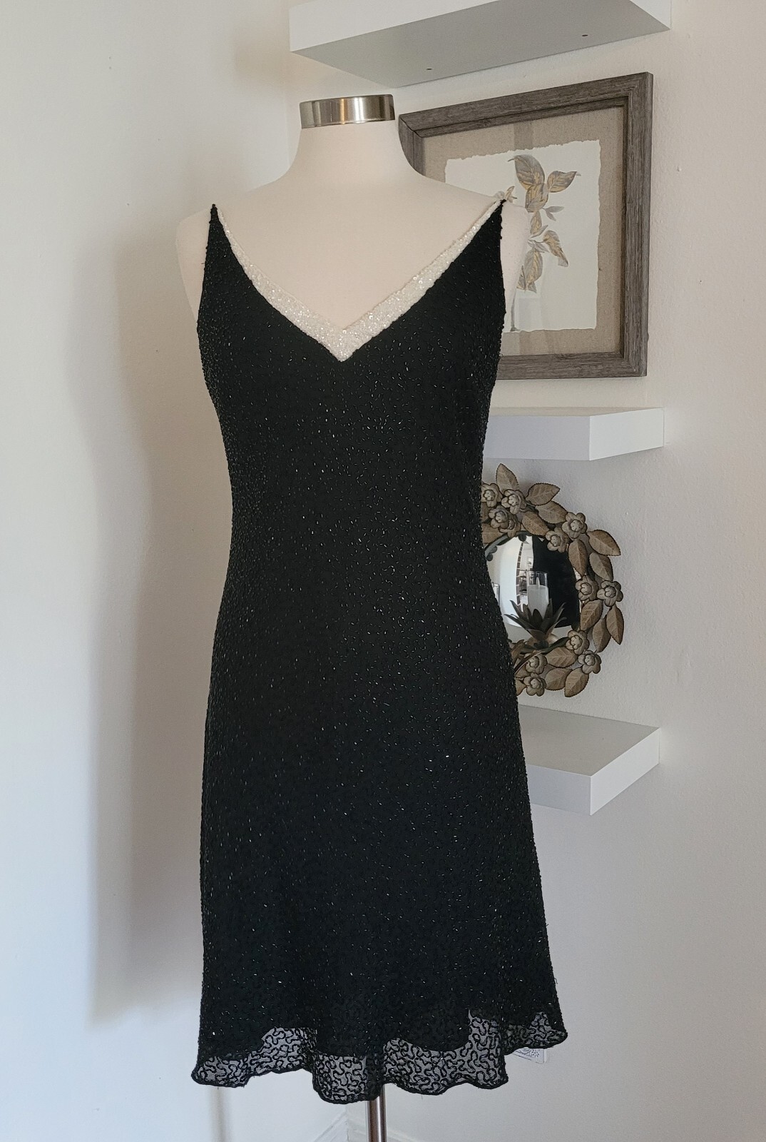 Vintage Bias Cut Beaded Dress Jkara New York Black White