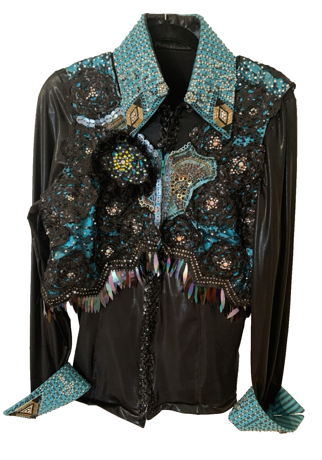 Custom Designed Beaded & Lace Cowgirl Shirt w/ Vest L? Western Festival Sequin