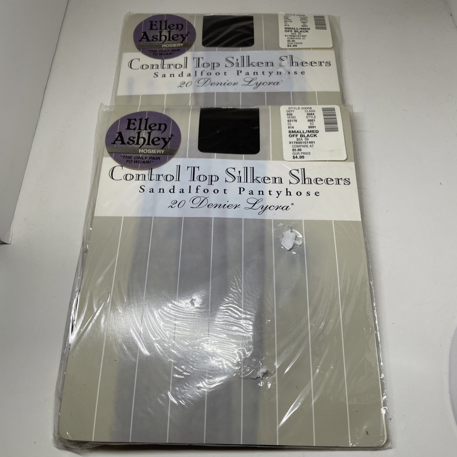 Ellen Ashley Hosiery S/M Control Top Silken Sheers Sandalfoot Pantyhose Off Blac