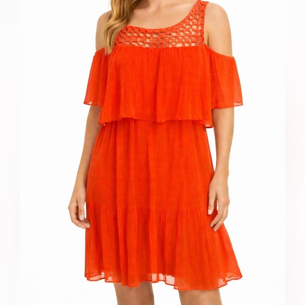Anthropologie Eva Franco Size Small Off Shoulder Vibrant Orange Sleeveless Dress