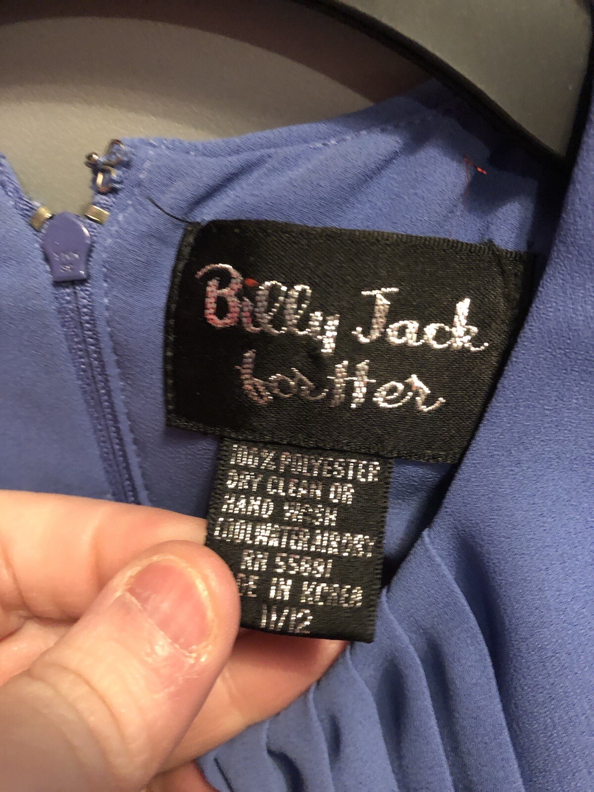 Vtg Billy Jack for Her 11/12 Blue Floral Embroidered Blouson Sheer Belted Dress