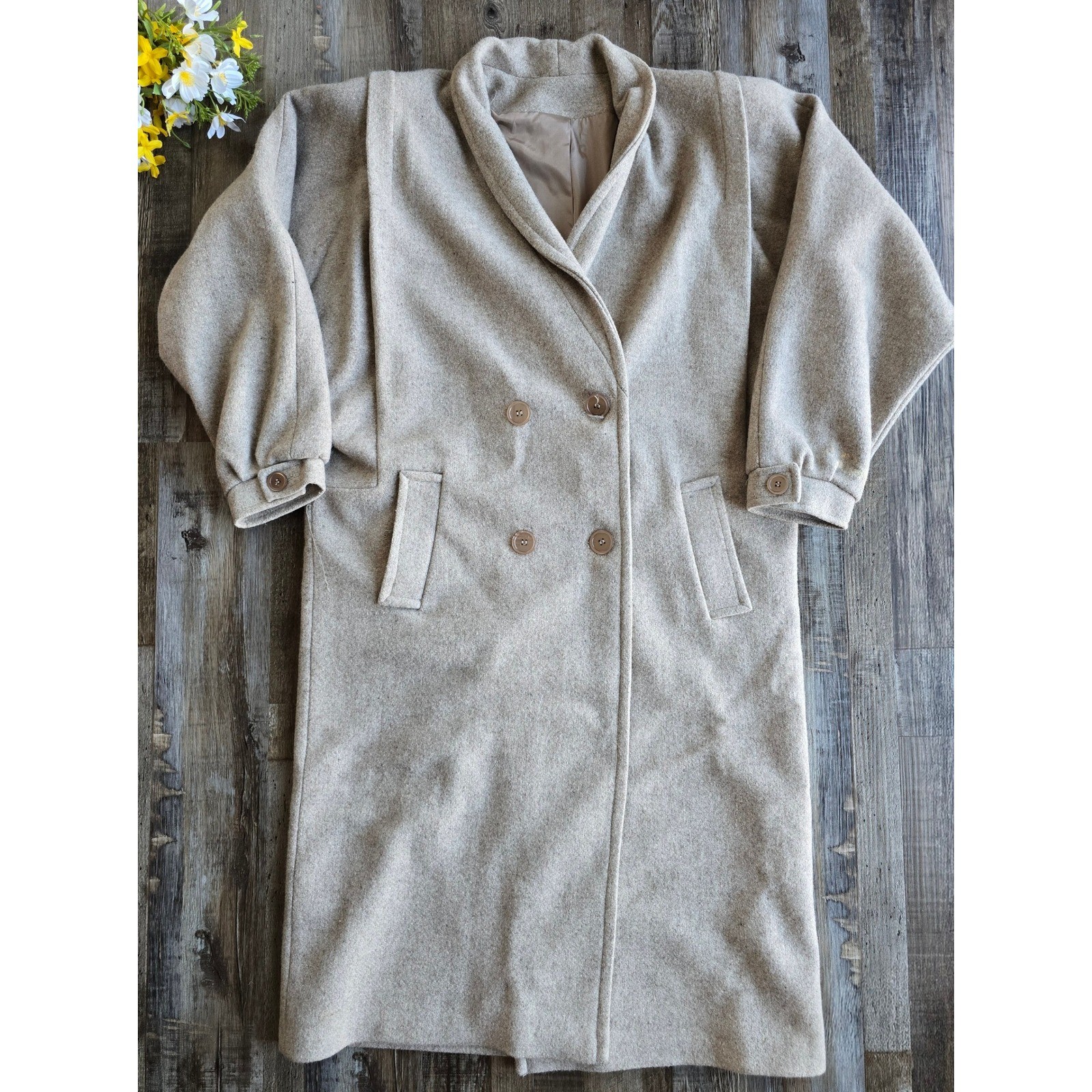 Vintage Unbranded Wool Blend Double Breasted Long Pea Coat Pockets Sz XL