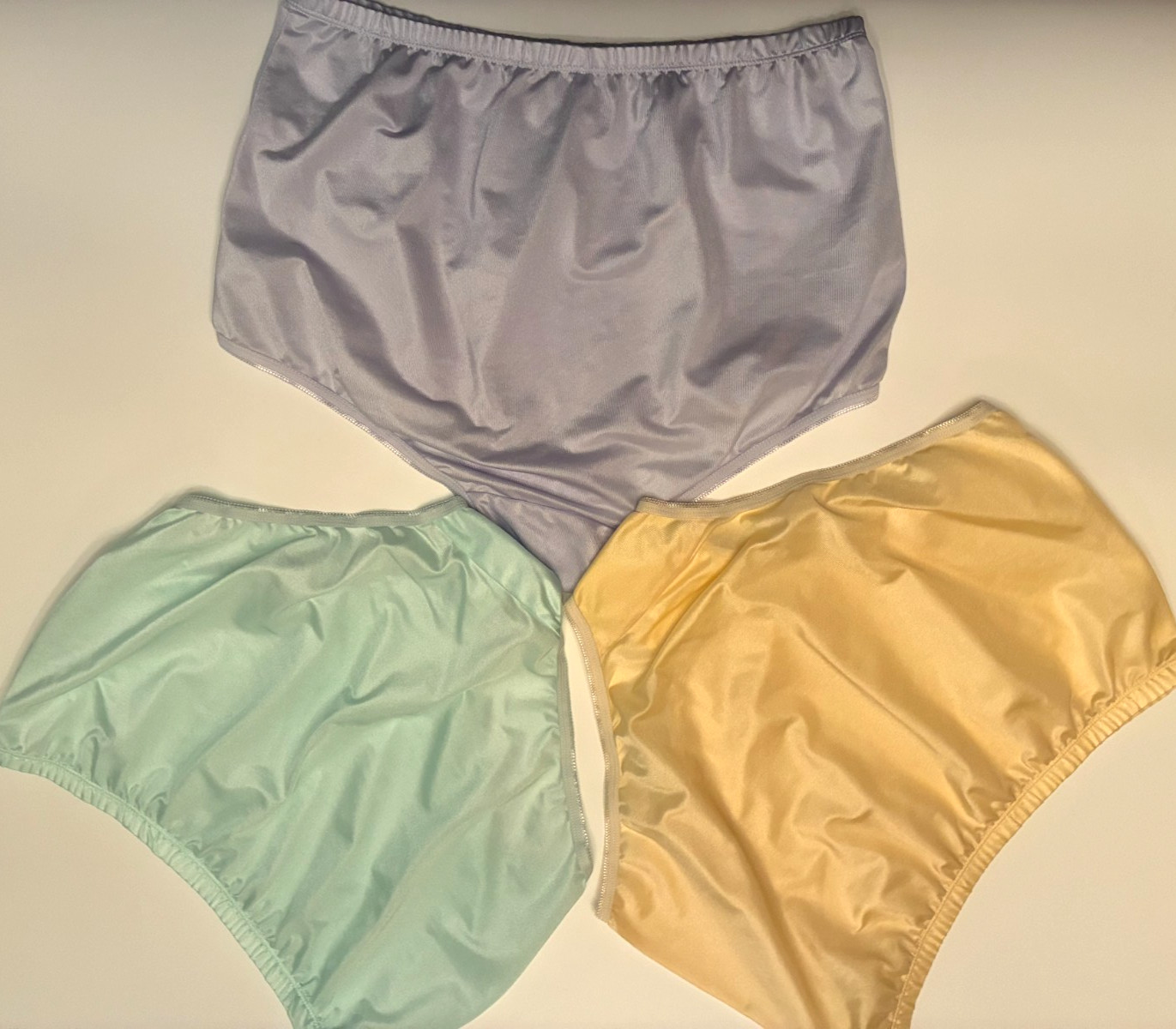 THREE Shiny SHEER NYLON PANTIES Size 8 XL Green YELLOW BLUE Second Skin Sissy