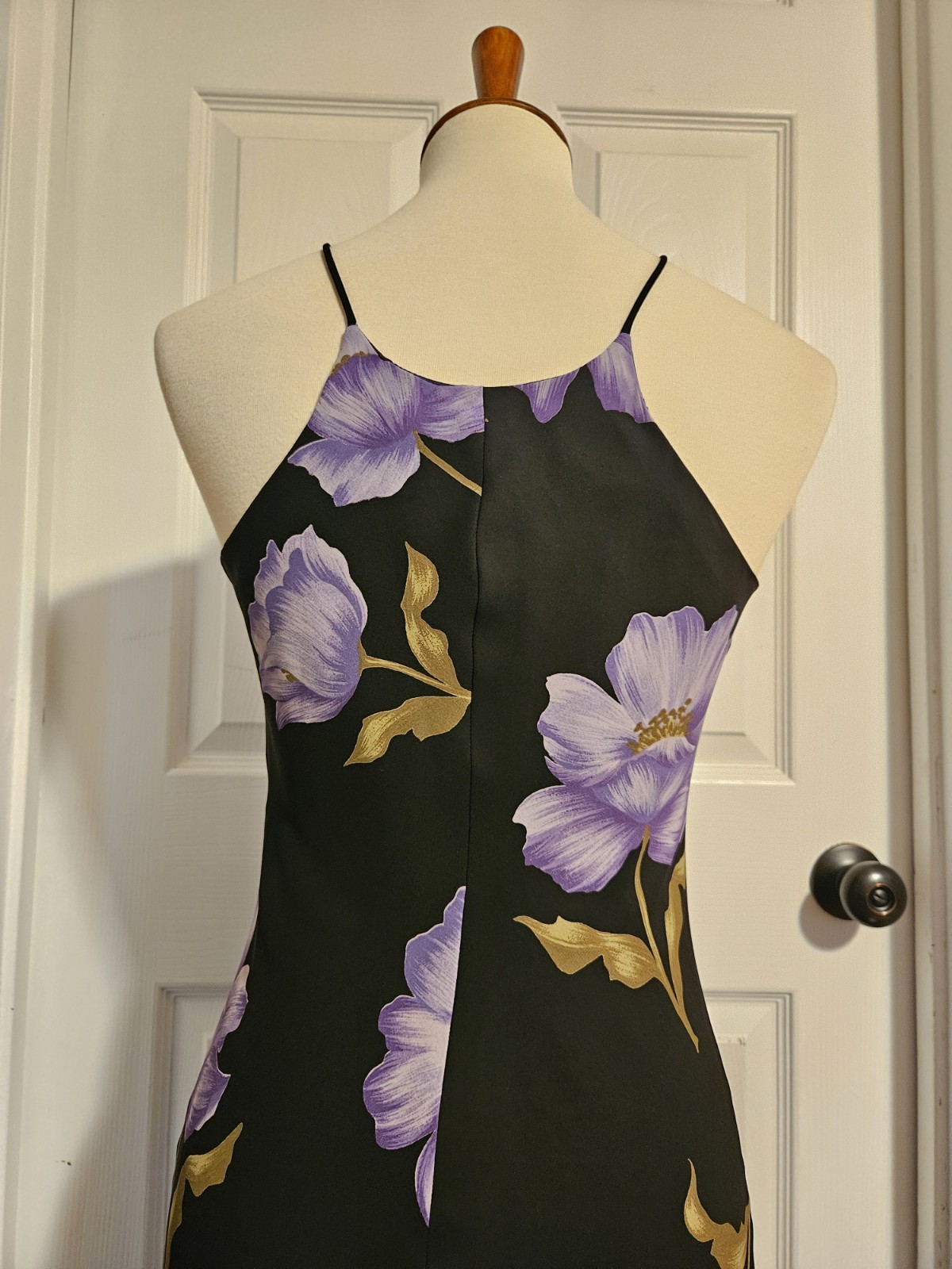 Vintage 90s Hampton Nites Black Purple Floral Sleeveless Maxi Dress Size 8