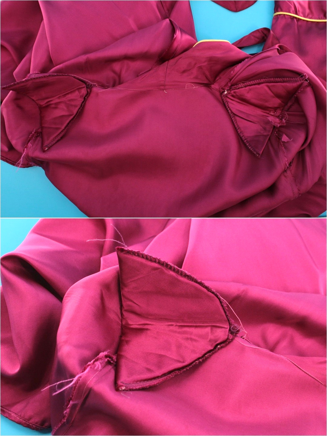 VTG Women’s 40s Magenta W/ Yellow Trim Asian Robe Sz S 1940s Satin Rayon