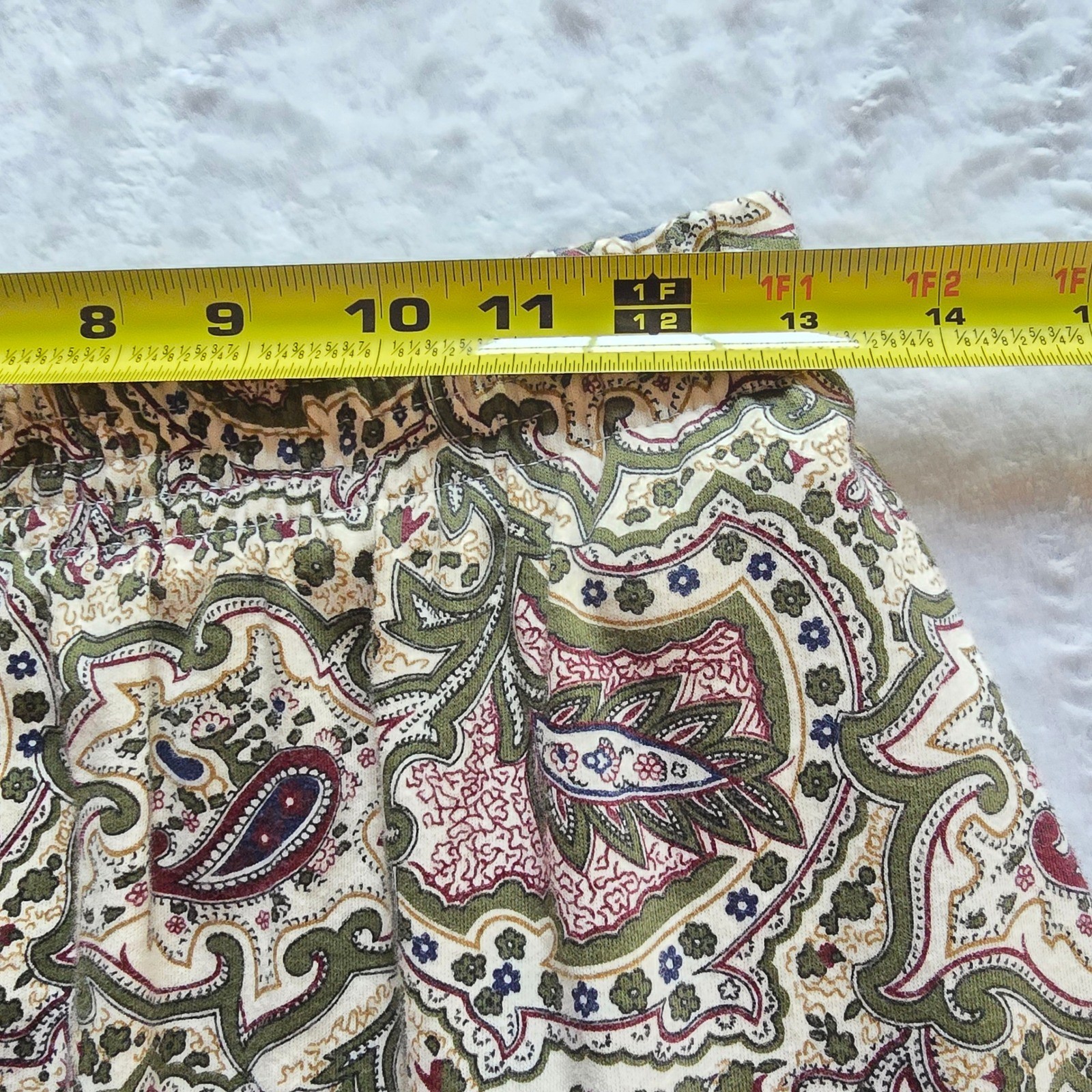 Vintage Van Heusen for Her Paisley Maxi Skirt Cotton Elastic Waist Green Large
