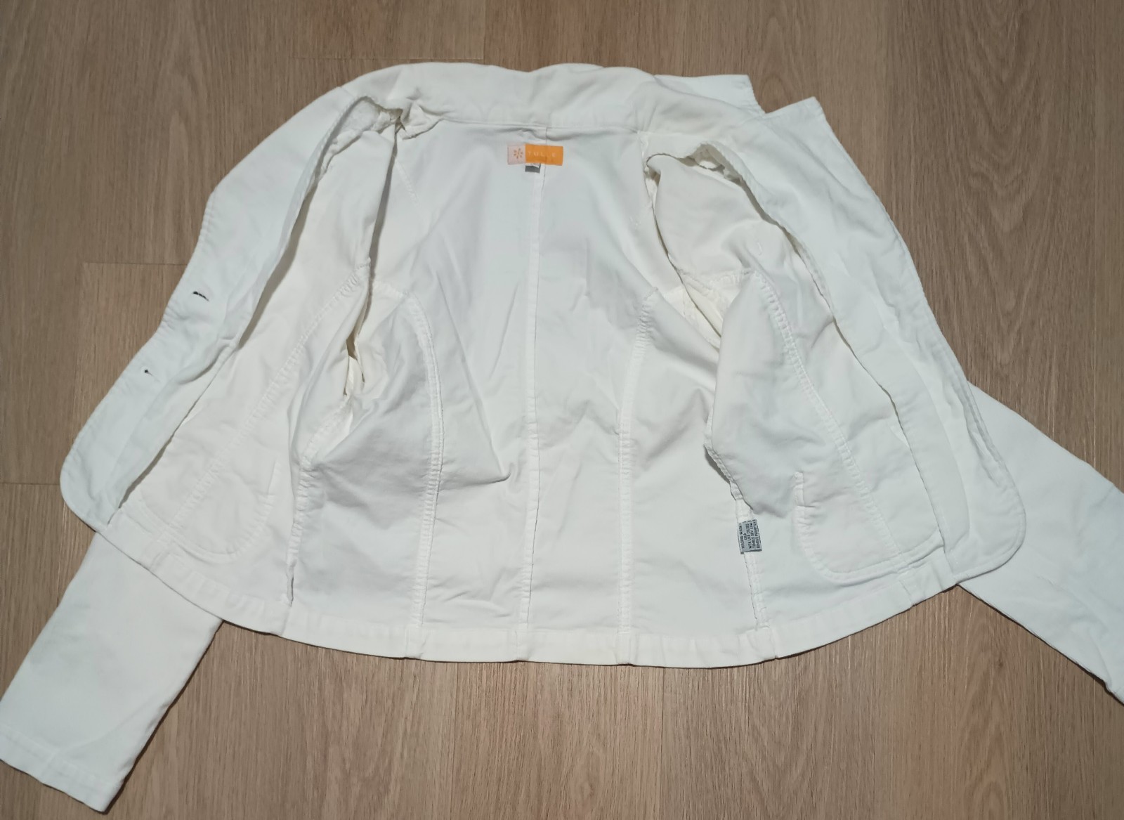 Vtg 90s TULLE Soft Stretch Ramie Cotton White Corduroy Blazer Jacket career M