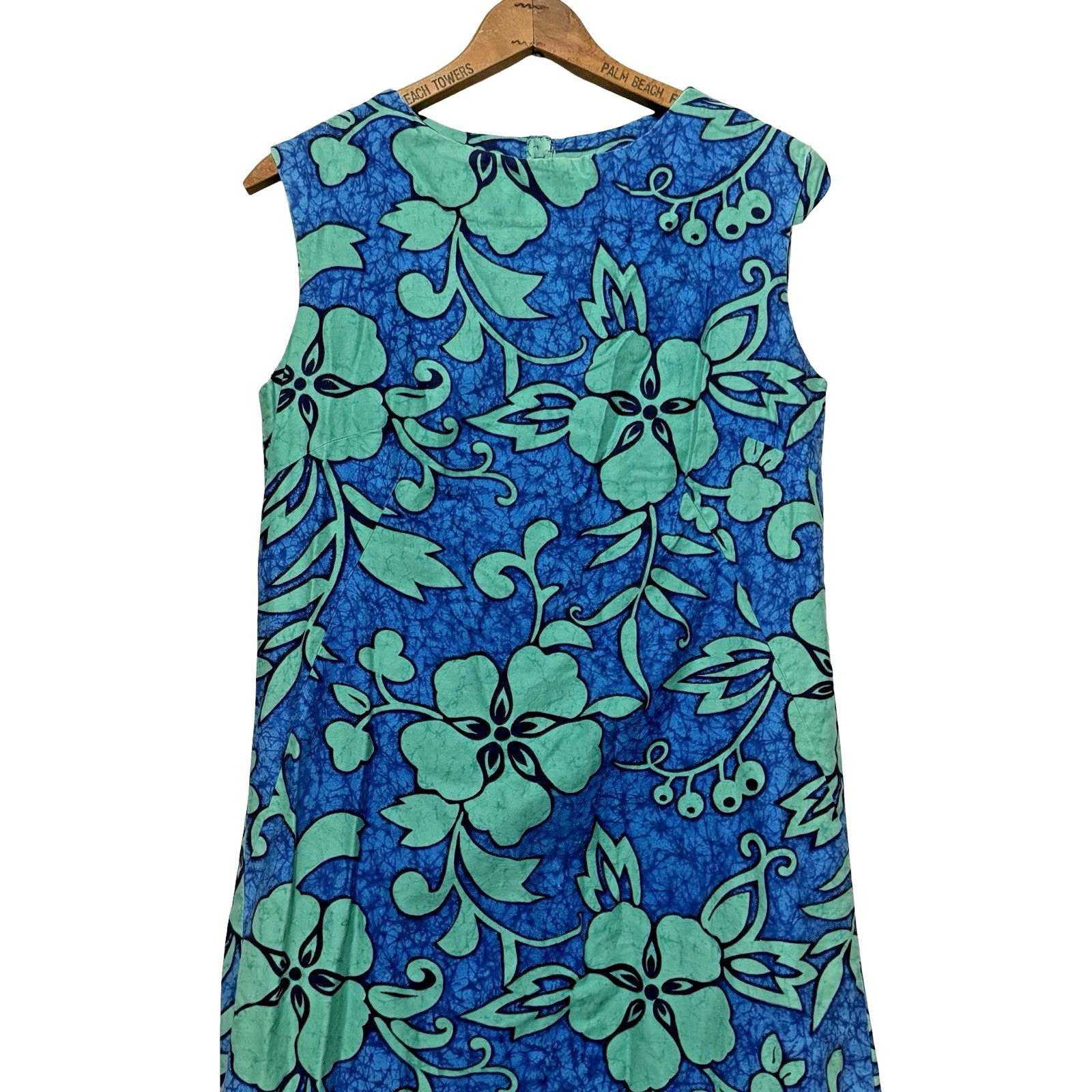 Vintage handmade Hawaiian Shift Dress size Medium blue hibiscus