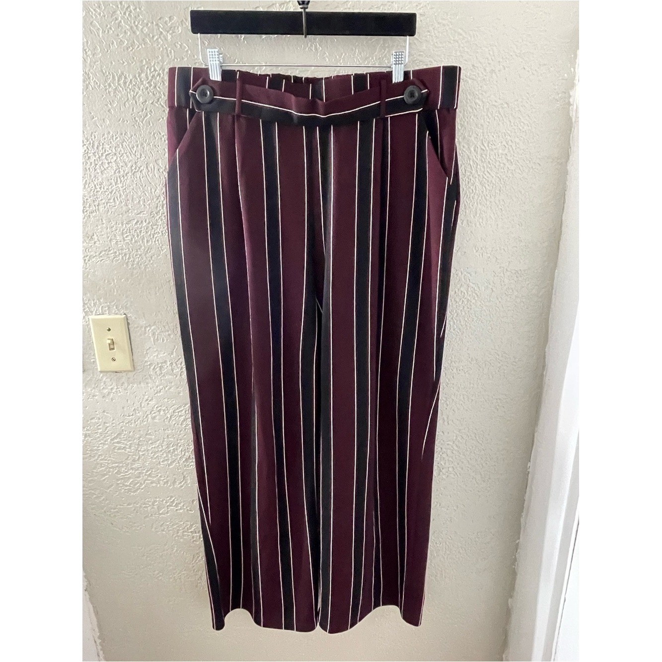 C est. 1946 Women Wide-Leg Burgundy Striped Paperbag Waist Trouser Pants 18/20W